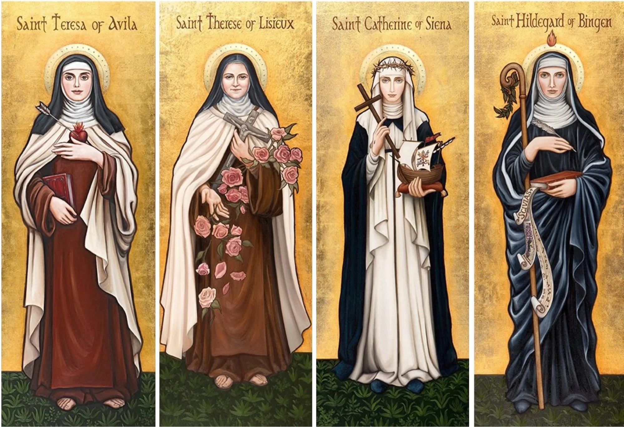The Four Women Doctors of the Church, original sacred art by Ruth Stricklin of New Jerusalem Studios