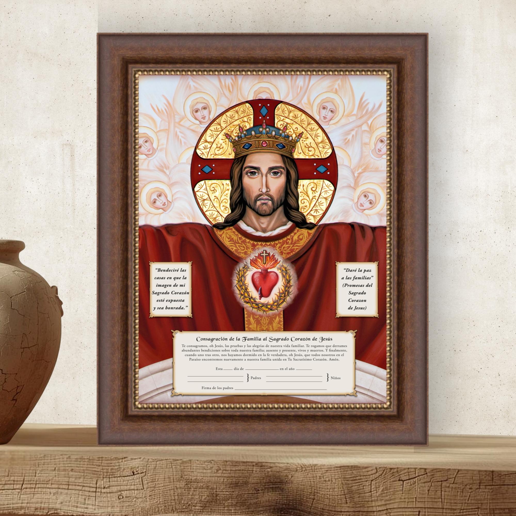Home Consecration Sacred Heart Certificate in Walnut Frame - 12x15
