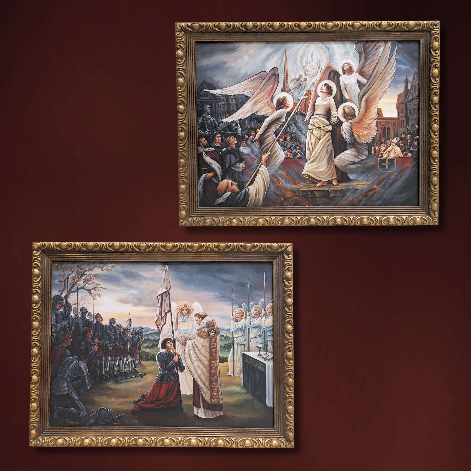 The Passion of St Joan + St Joan of Arc on the Battlefield - 22x28 in Gold Leaf Frames