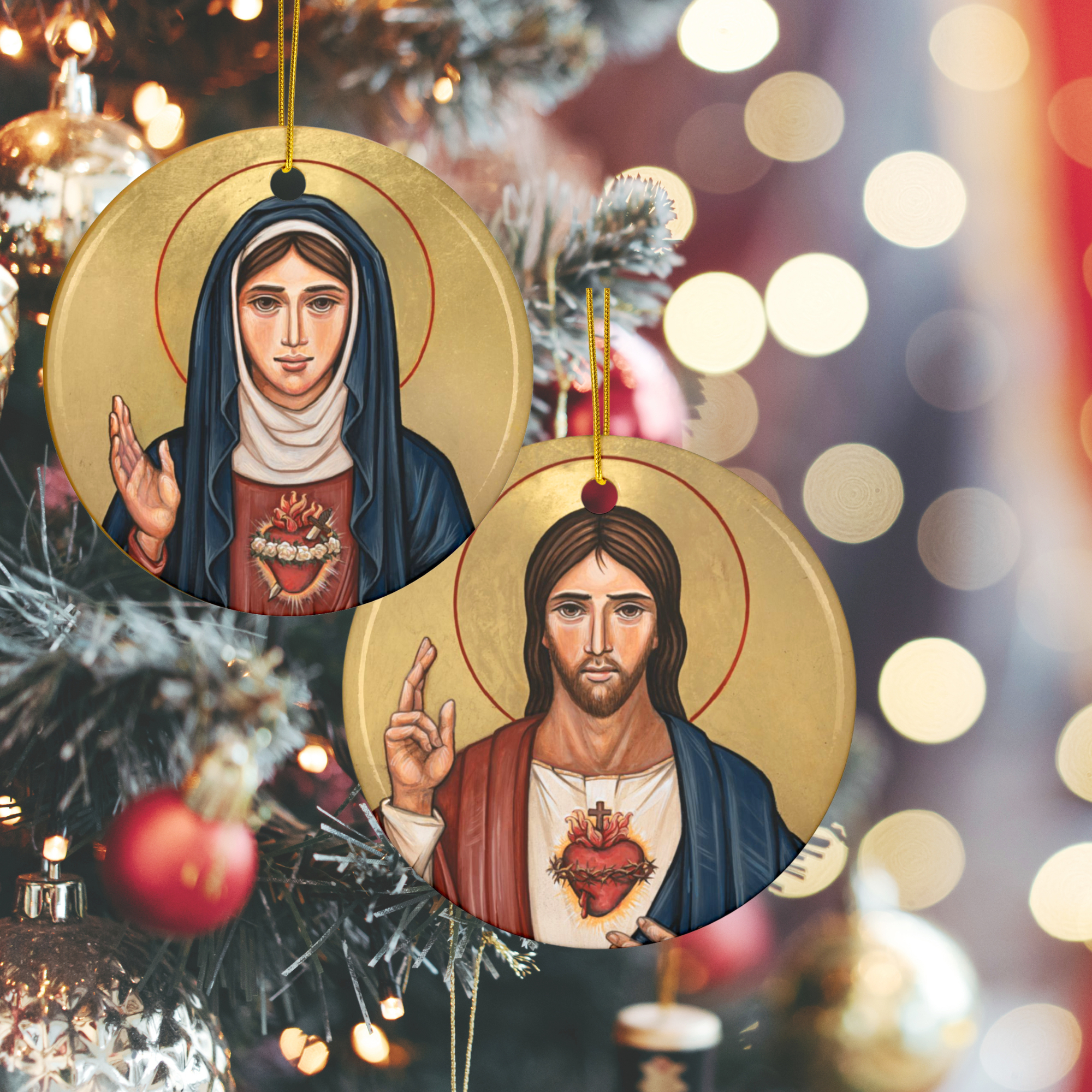 Sacred Heart & Immaculate Heart - Double Sided Ornament