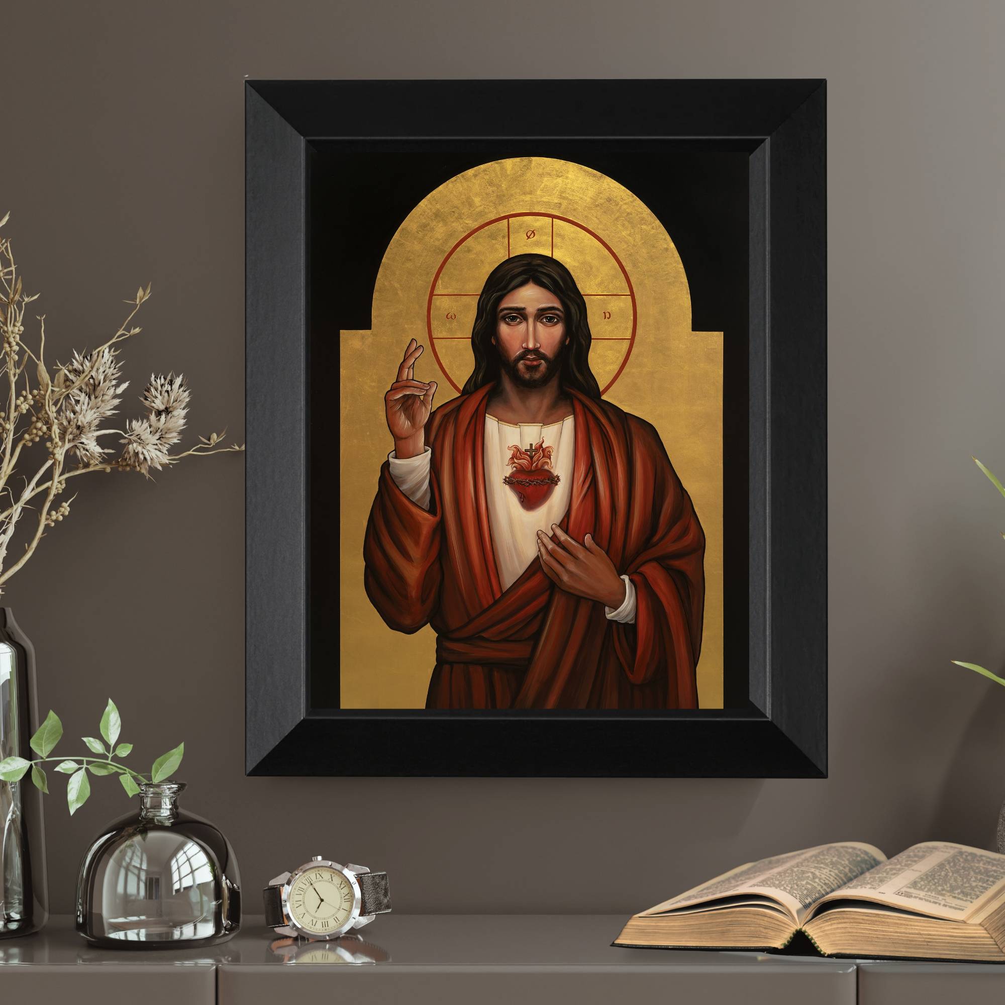 Sacred Heart La Grange Print - 8x8 in black frame