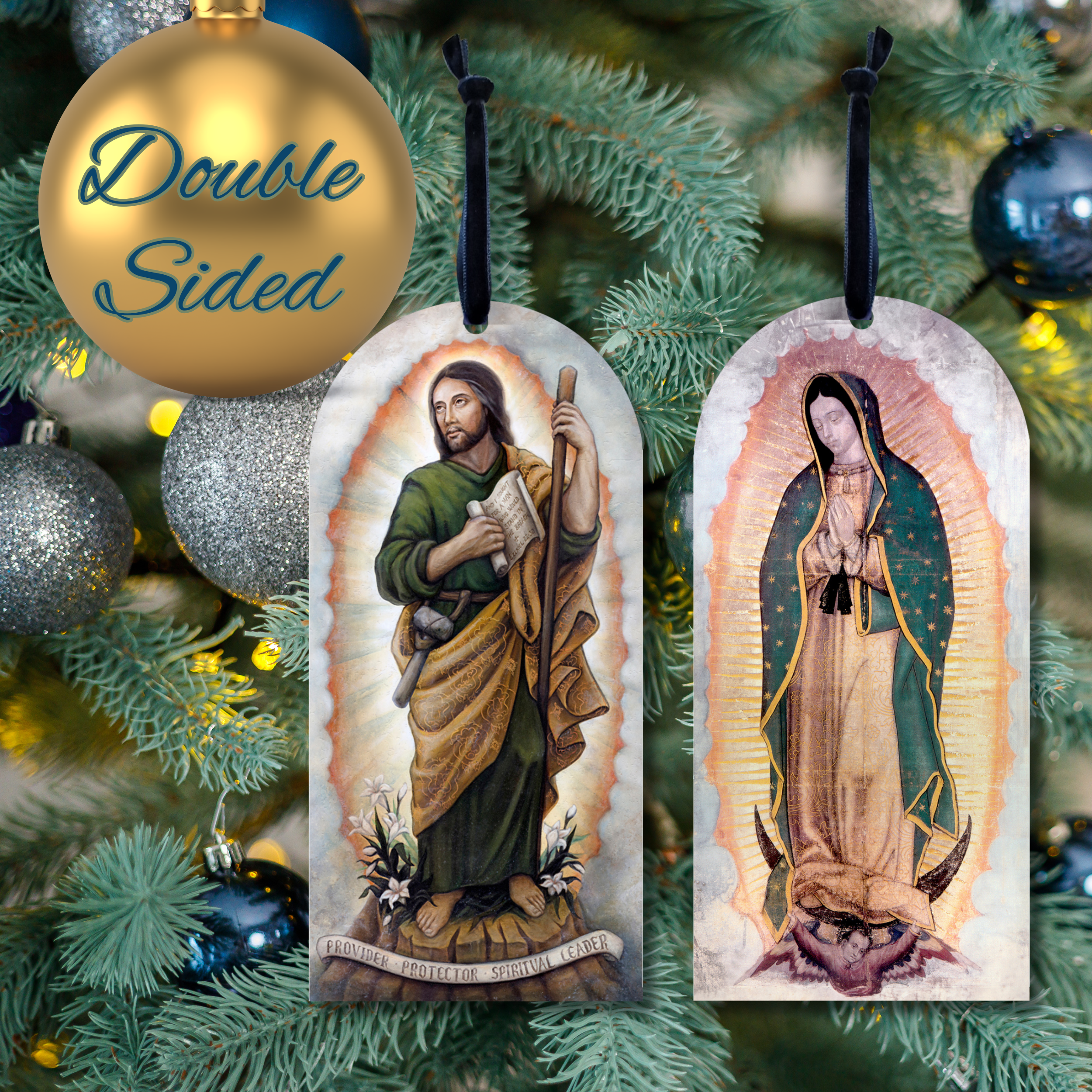 Our Lady of Guadalupe and St Joseph - Double Sided Christmas Ornament