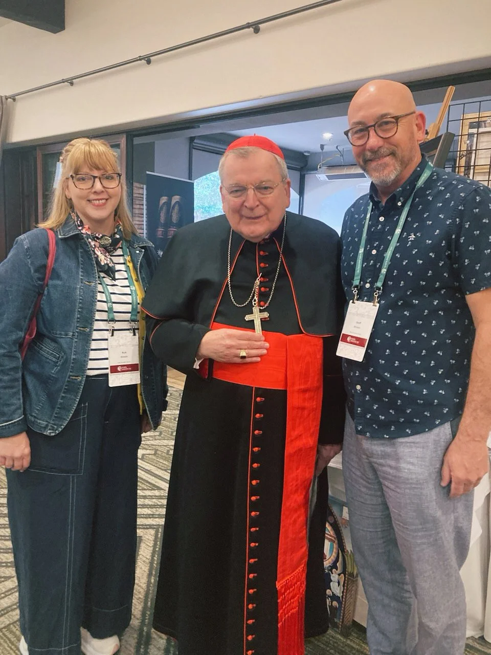 Cardinal Raymond Burke with Ruth and Geoff Stricklin at the Napa Summer Conference