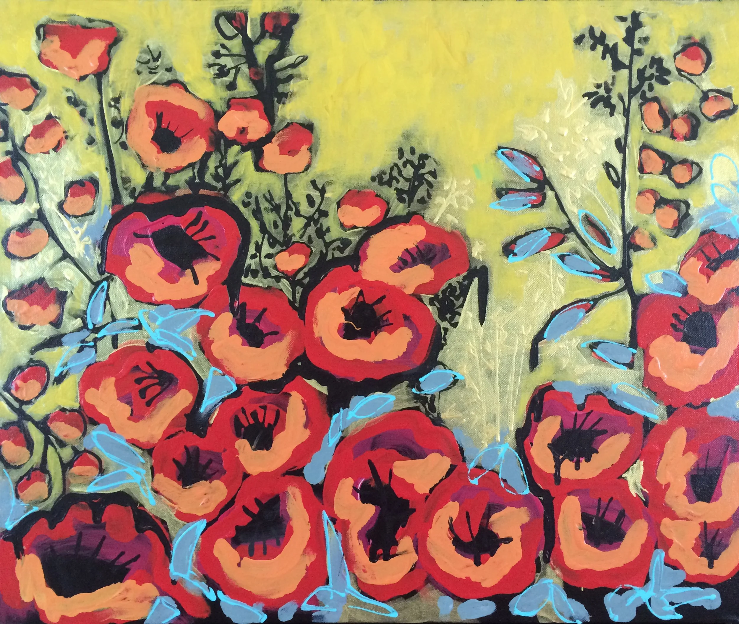 Poppies Need Love Too, acrylic canvas, 24" x 30", SOLD