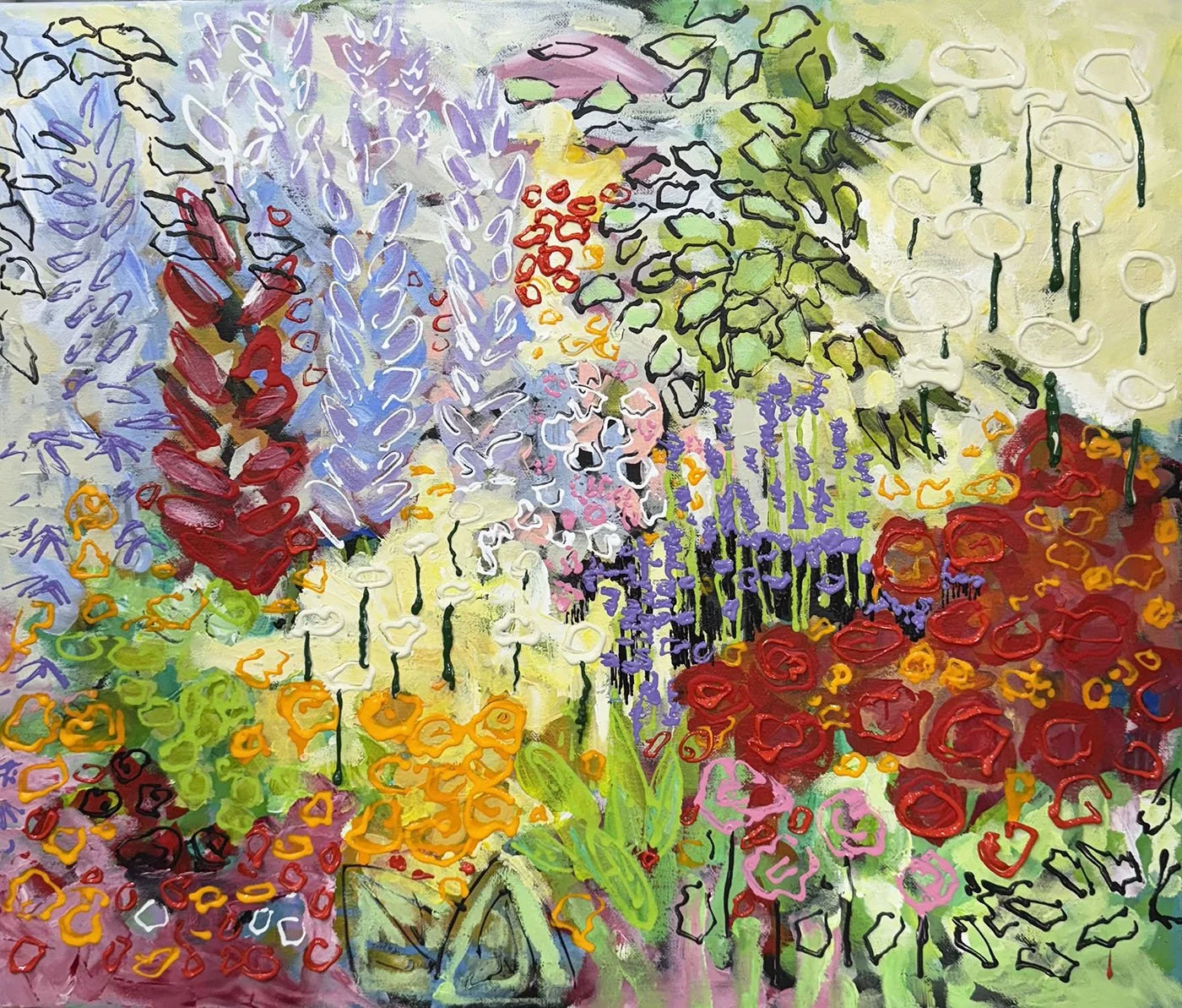 Springtime, Acrylic on canvas, 20” x 24”. Includes canvas Floater Frame in Black