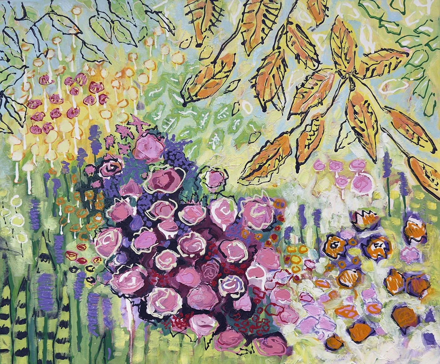 Beginning of Fall Season, Acrylic on canvas, 20” x 24”. Includes canvas Floater Frame in Black, $1200