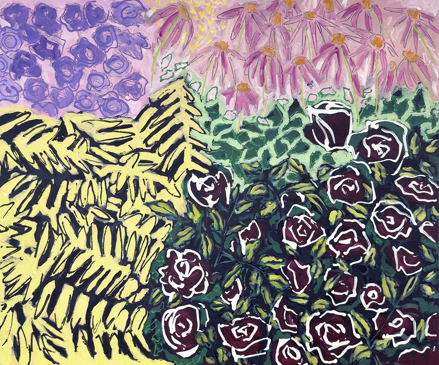 Encounter, Acrylic on canvas, 20” x 24”. Includes canvas Floater Frame in Black, $1200