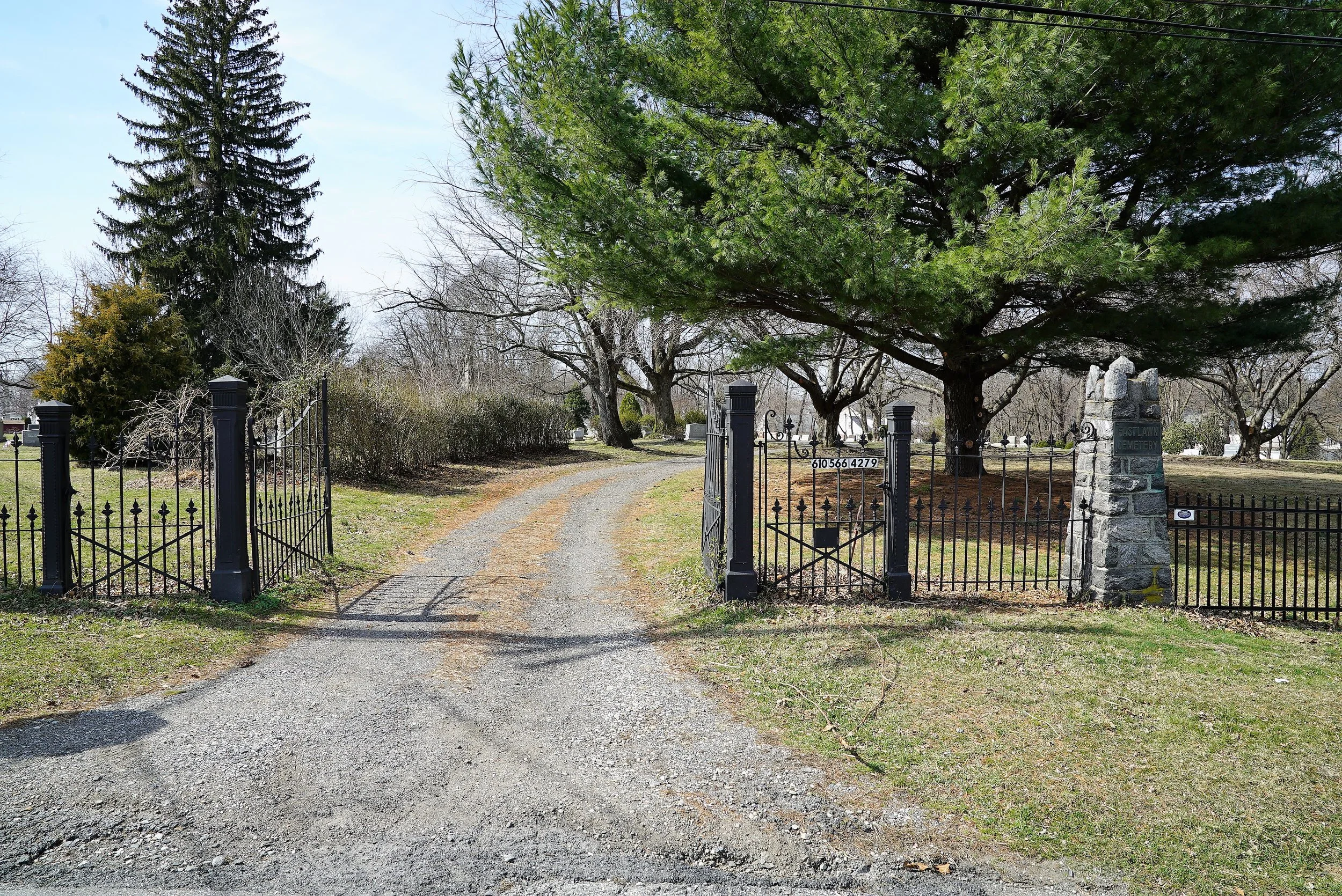 Entrance to Eastlawn Cemetery in the neighborhood known as Milmont Park, Ridley Township, Pennsylvania.