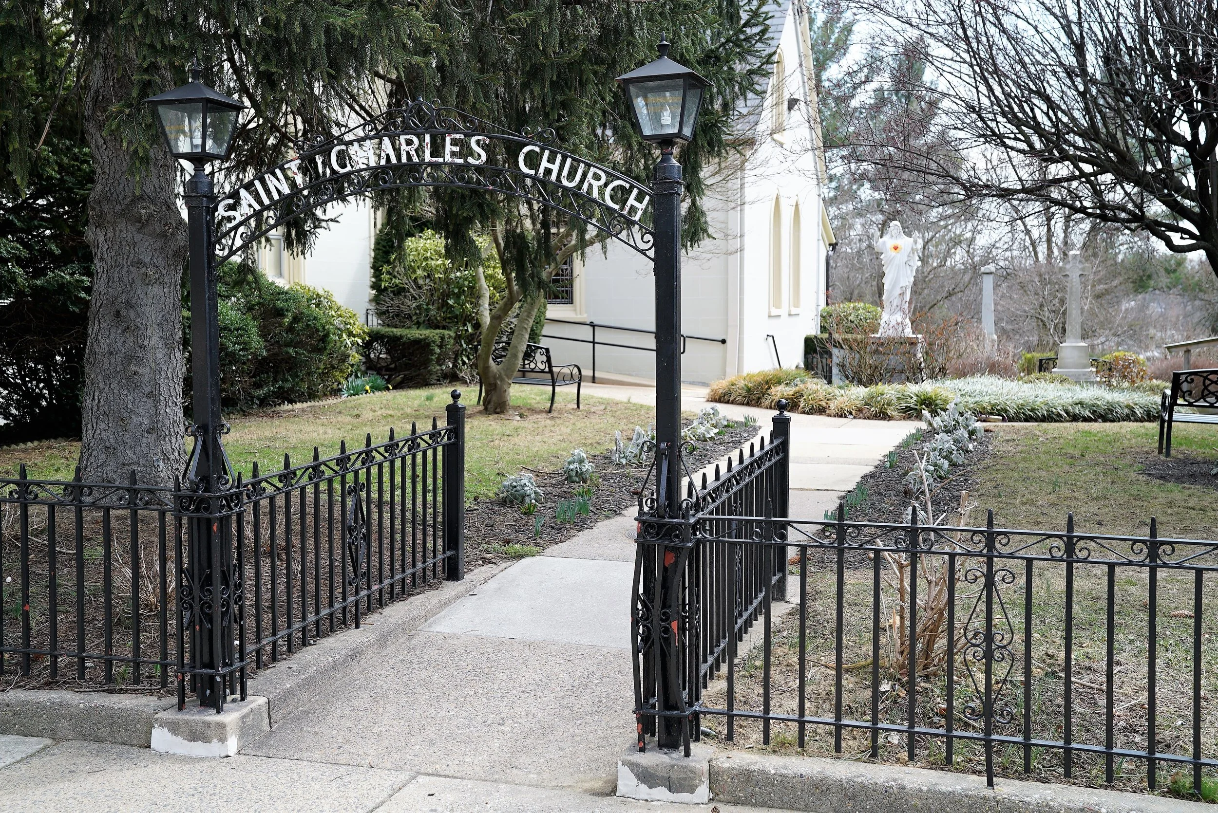 An entrance to the Saint Charles Borromeo Catholic Church Cemetery, Drexel Hill, Pennsylvania.