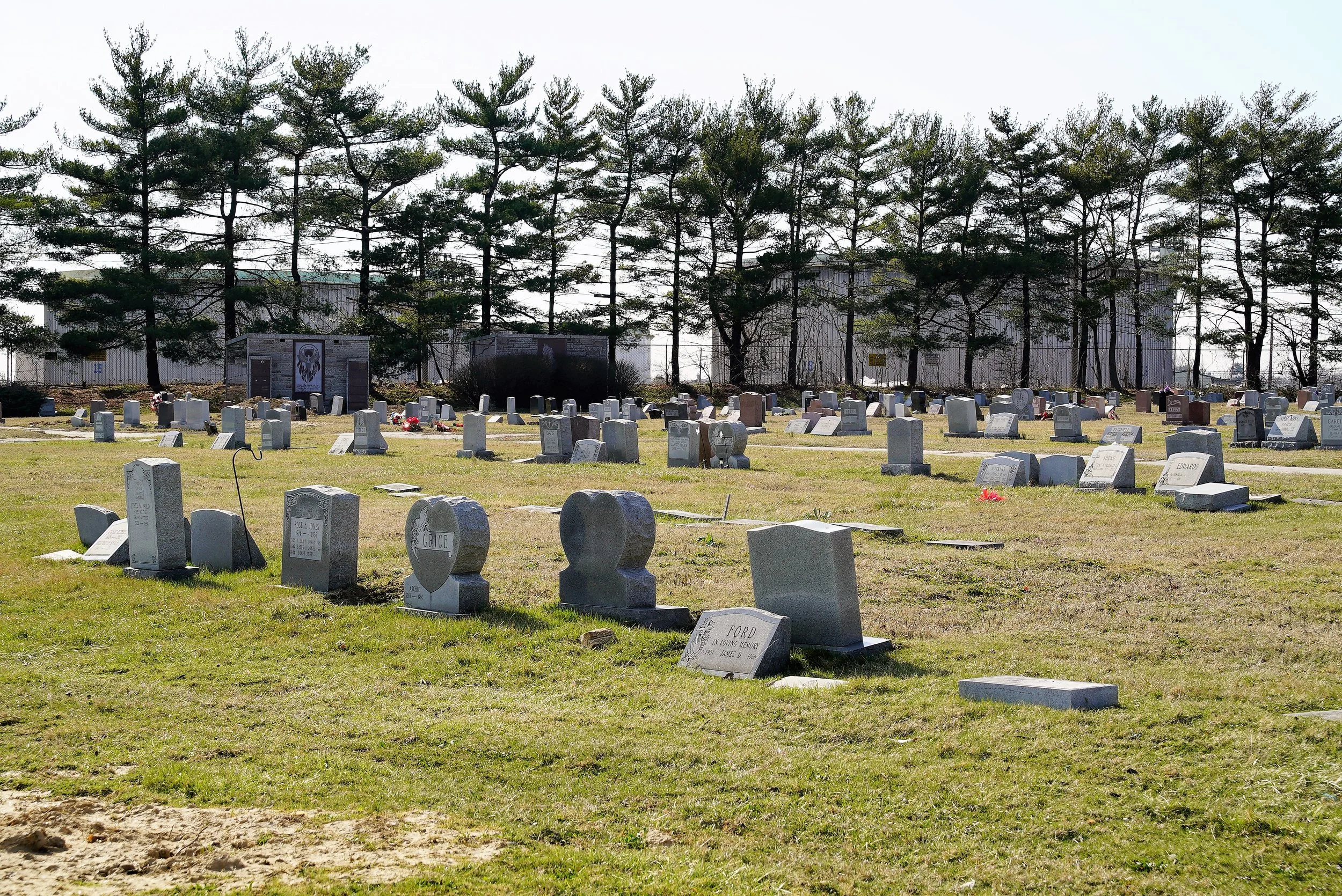 Mount Lawn Cemetery, Sharon Hill, PA. One section backs up to a tank farm.