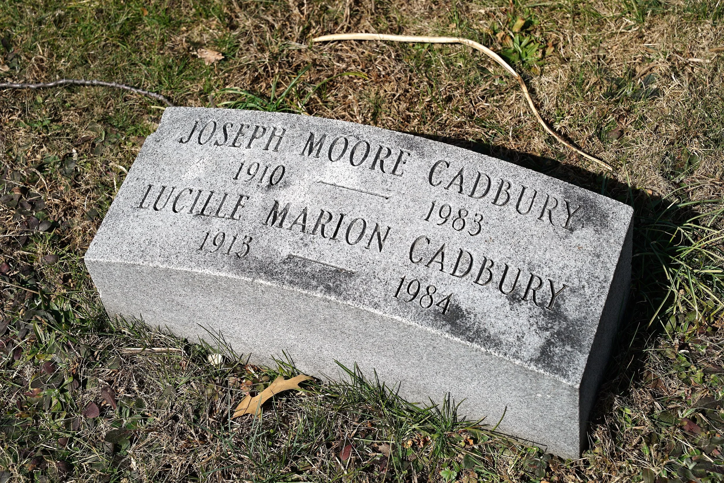 Example of a "Quaker style" hickey marker. They are plain, small, feature minimal information, and are close to the ground. More elaborate headstones are not permitted at Friends Southwestern Burial Ground.