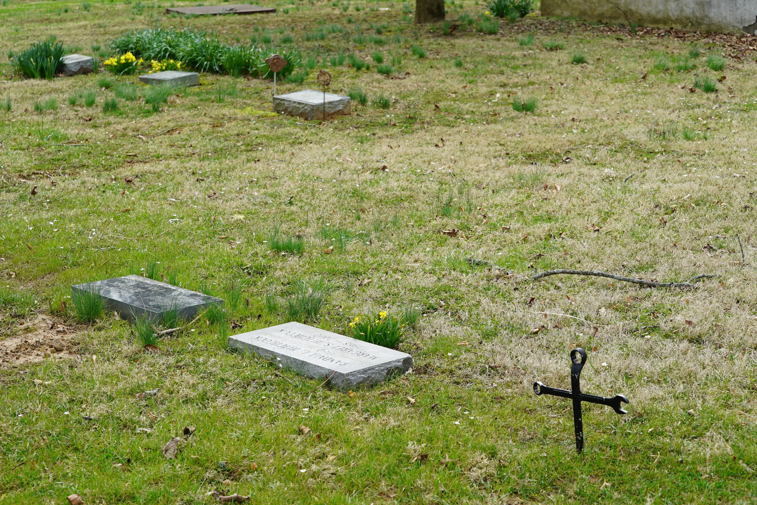 Wrenches used as a grave marker. Concord Friends Meetinghouse Cemetery. Glen Mills, Pennsylvania.
