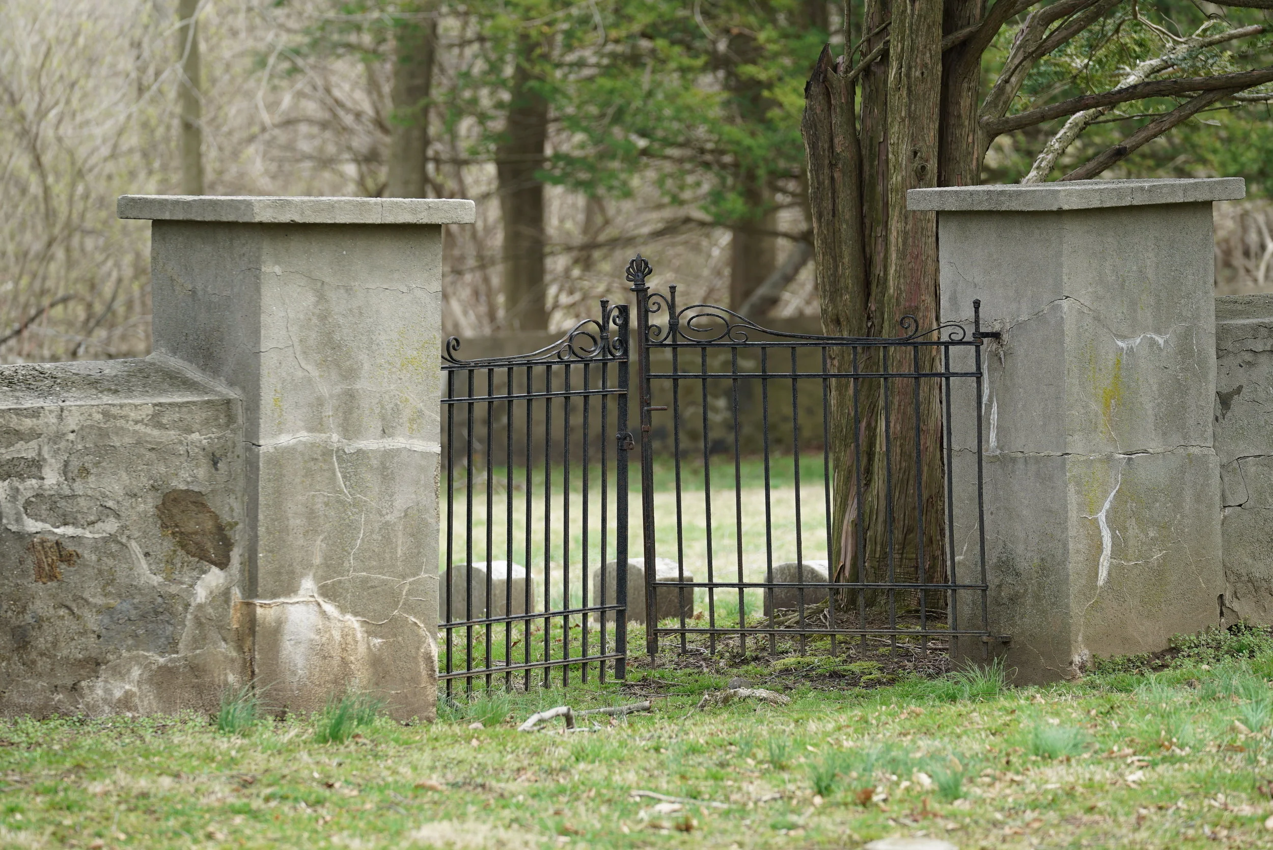 An entrance to a cemetery inside the cemetery. Concord Friends Meetinghouse Cemetery. Glen Mills, PA.