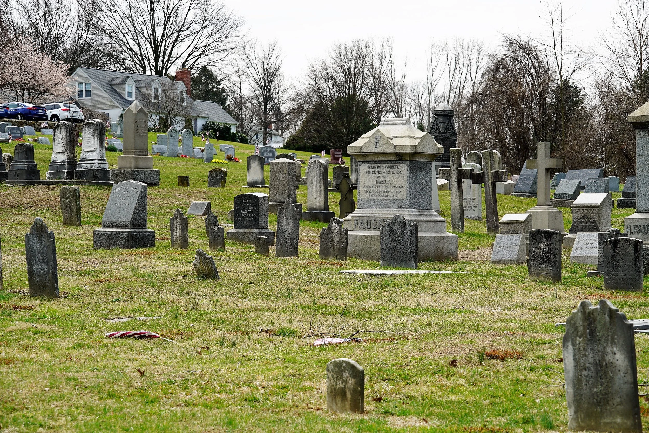 A view up the hill. Saint John's Episcopal Church Cemetery. Glen Mills, PA.