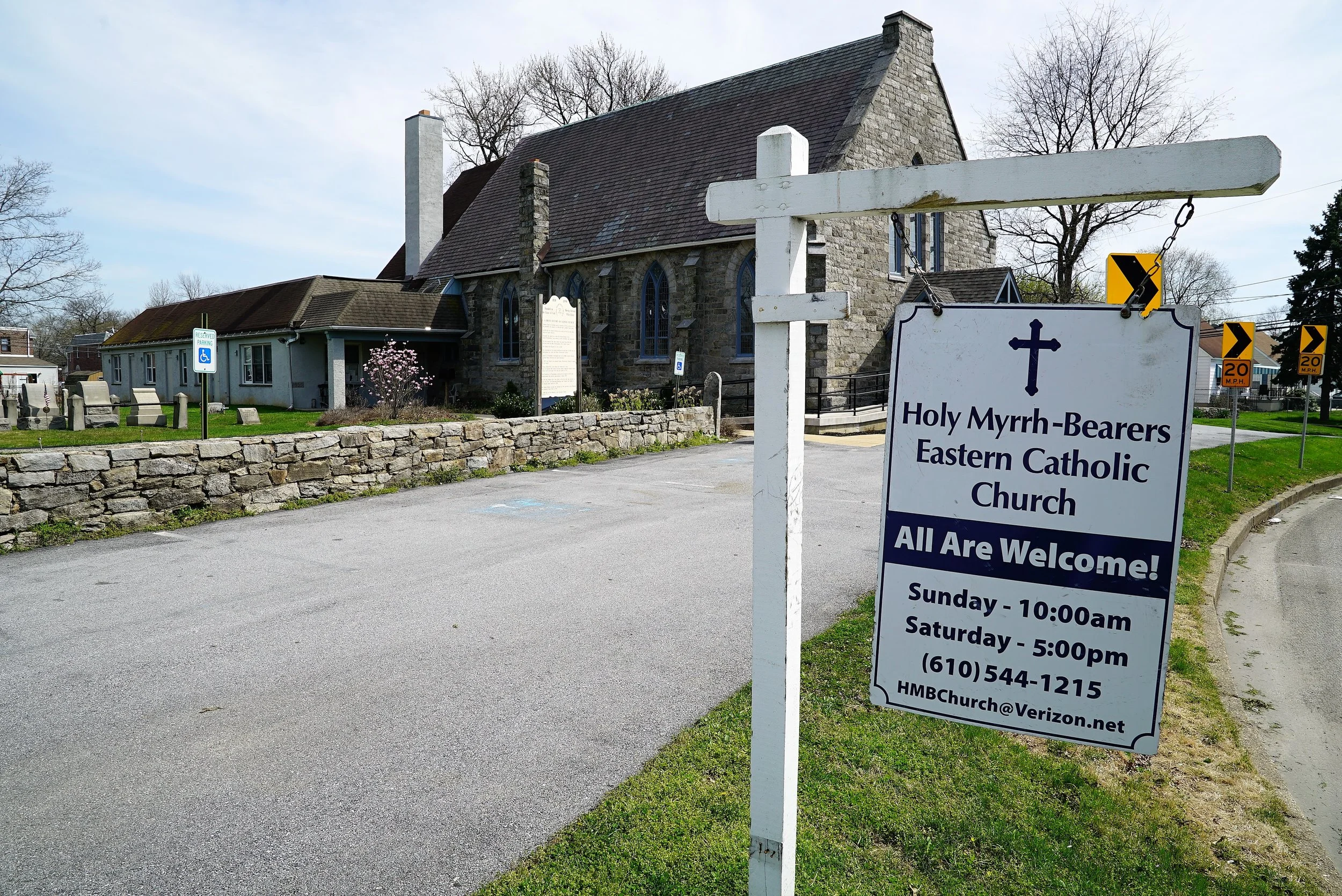 Sign for the Church that took over Leiper Presbyterian's location (Holy Myrrh-Bearers Eastern Catholic Church.)