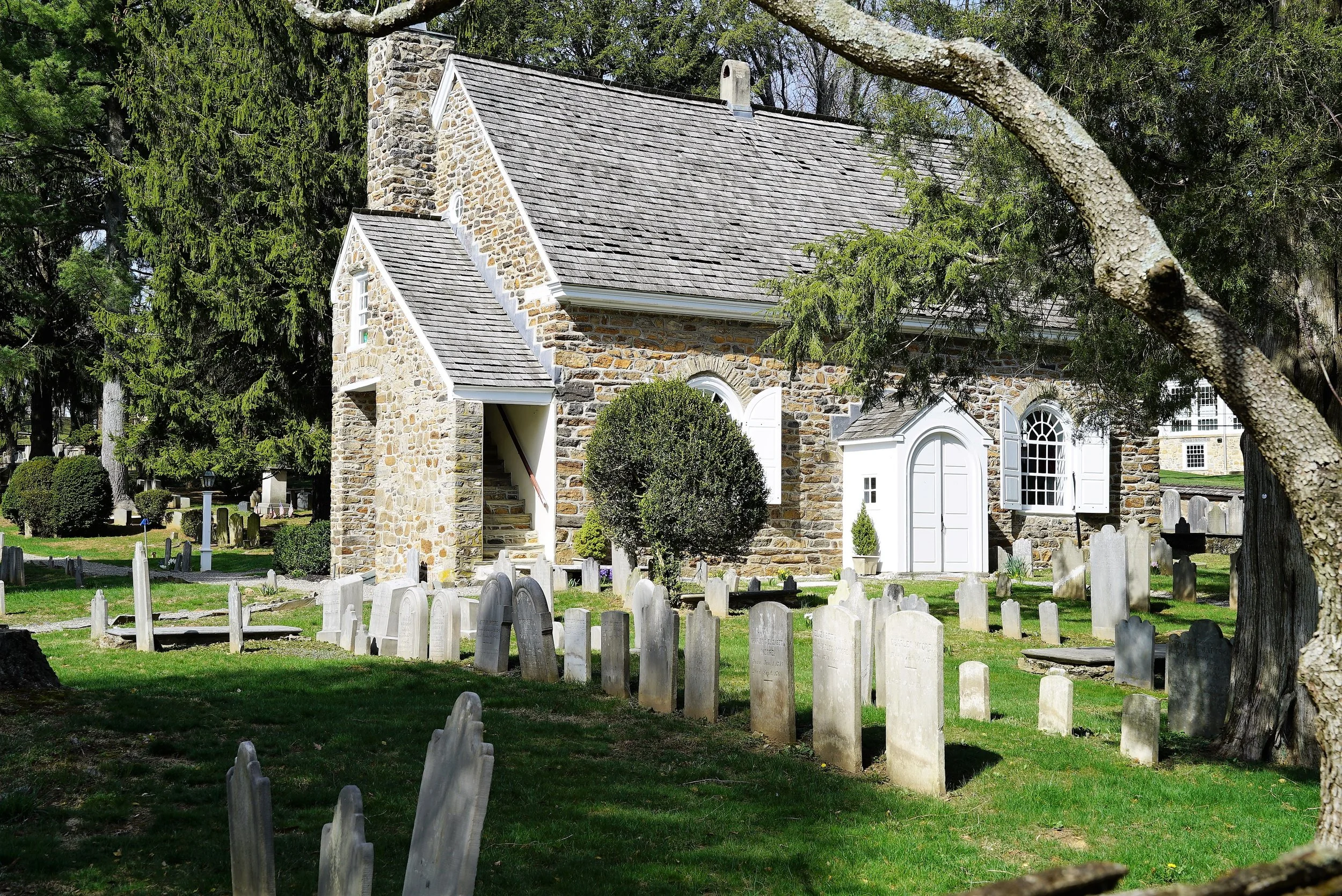 The original church at St. David's Episcopal Church Cemetery. Wayne, PA.