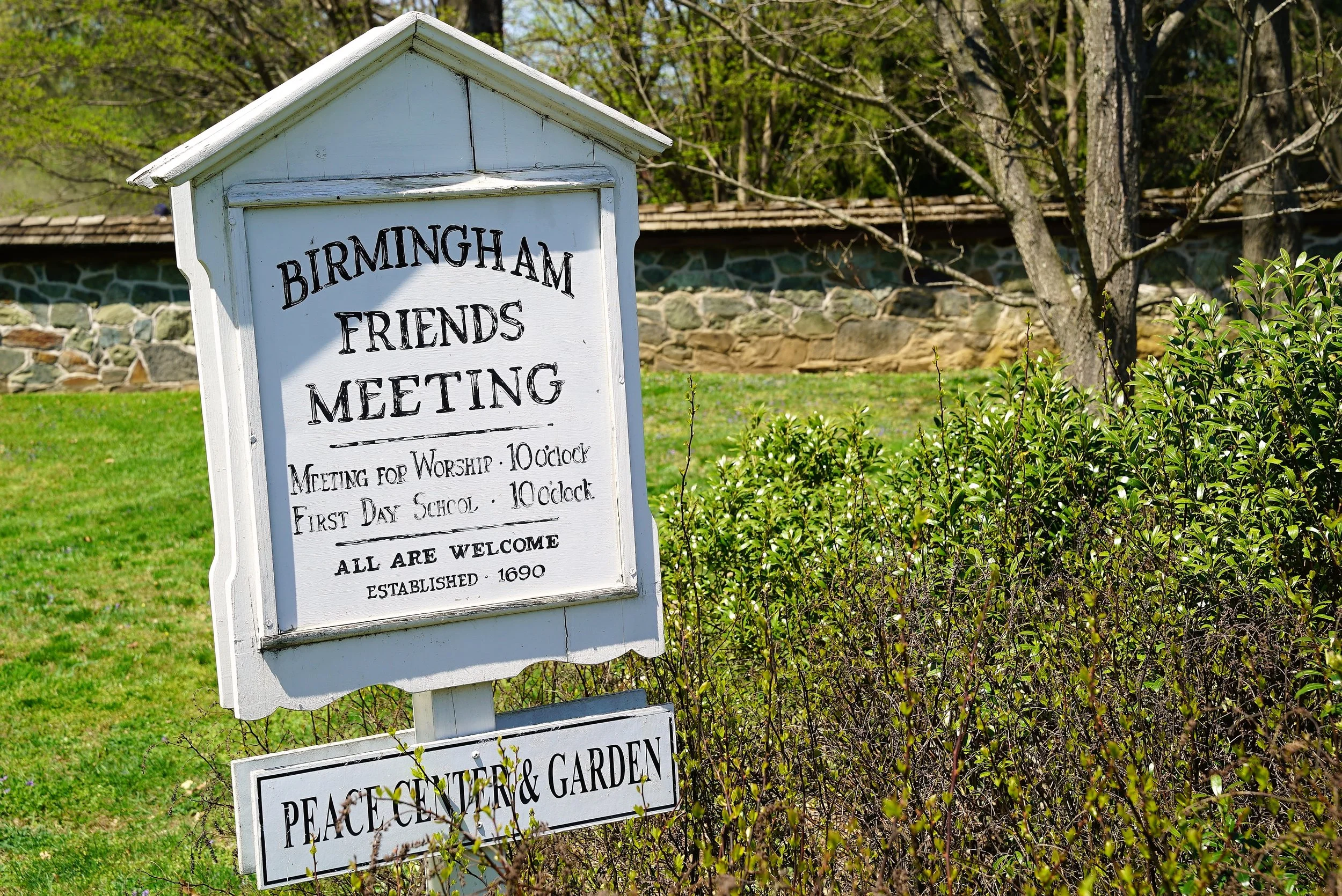 Roadside sign to Birmingham Friends Meeting. West Chester, Pennsylvania.