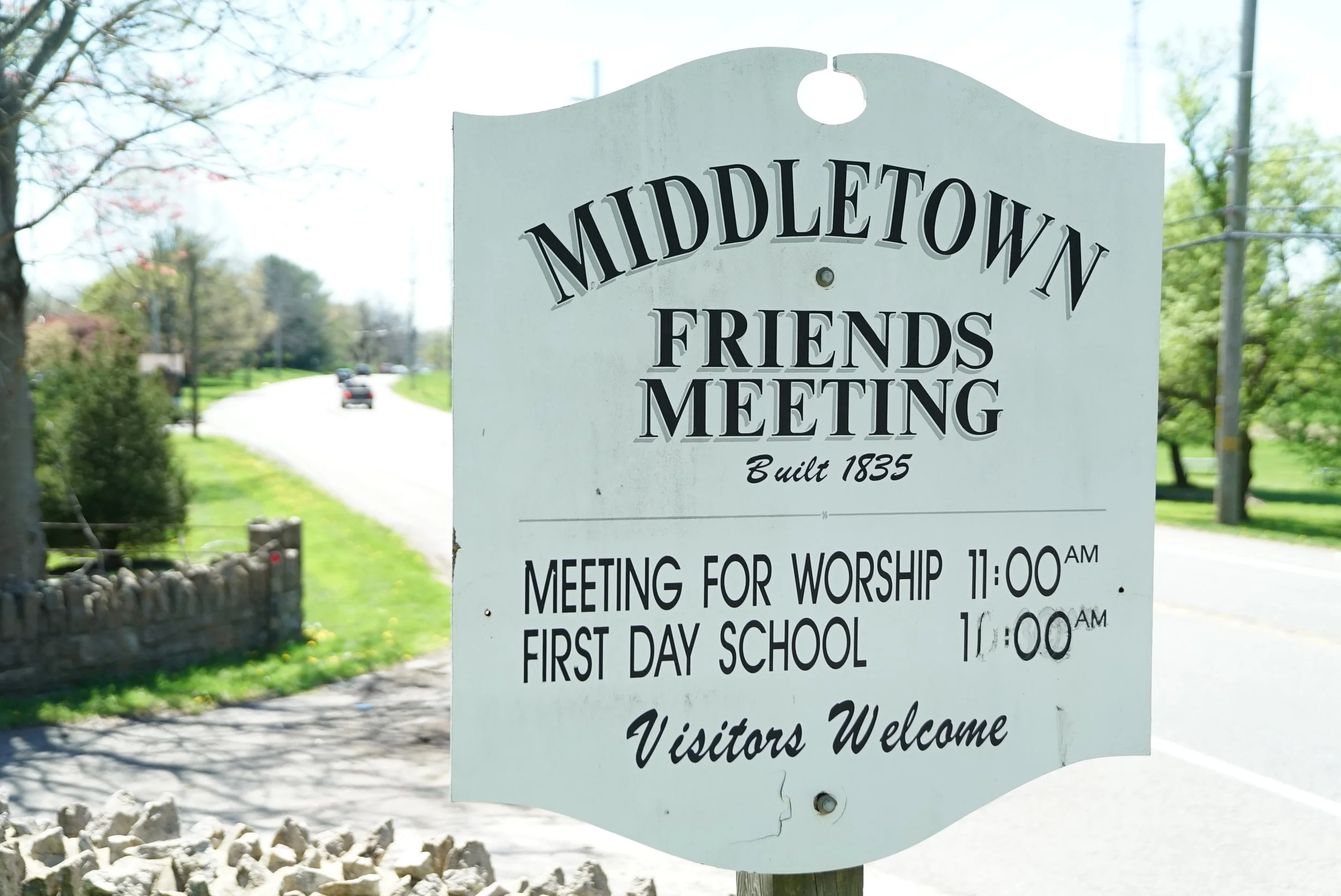 Roadside sign to Middletown Friends Meeting Cemetery. Middletown, Pennsylvania - Delaware County.