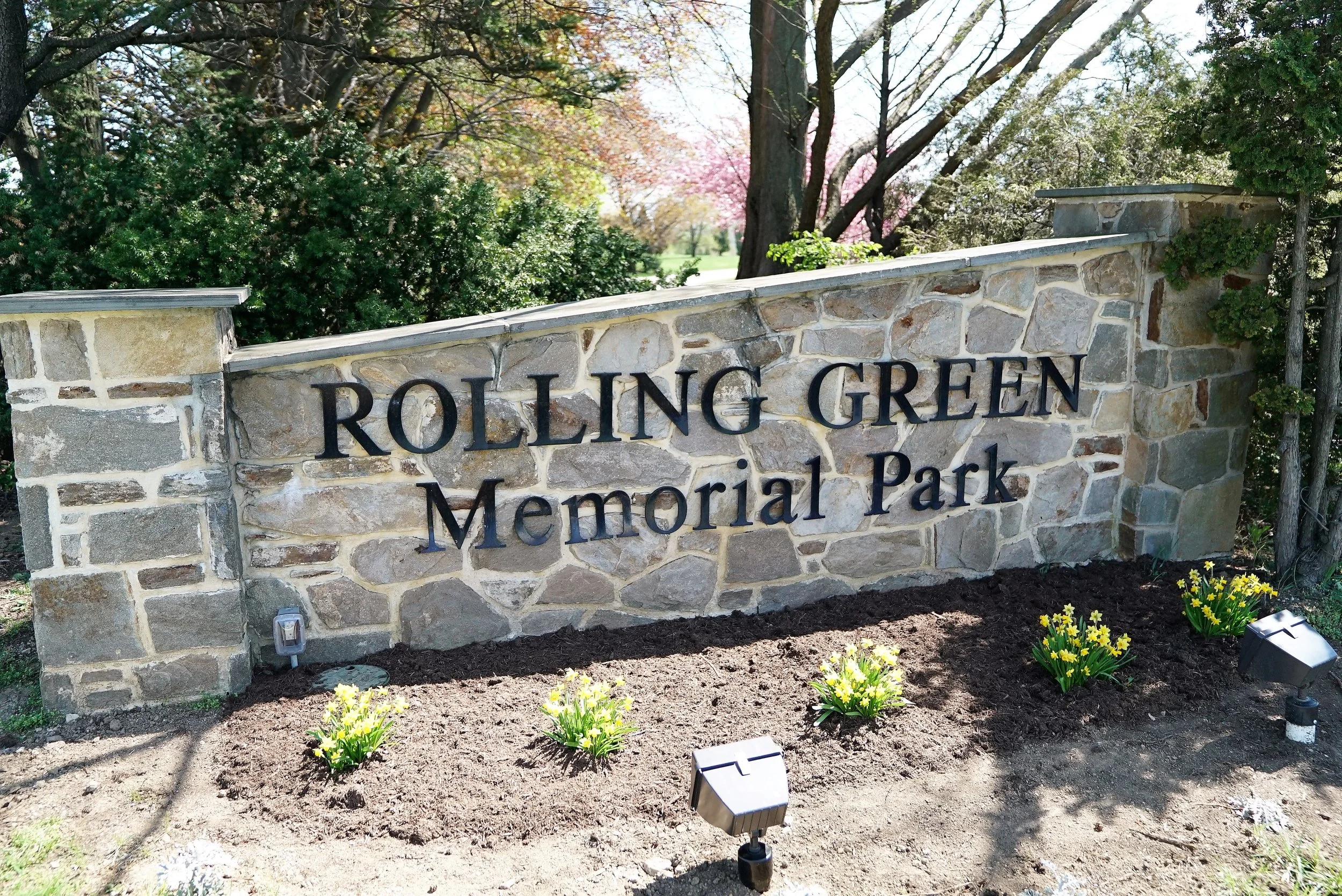 At the entrance to Rolling Green Memorial Park Cemetery in West Chester, Pennsylvania.