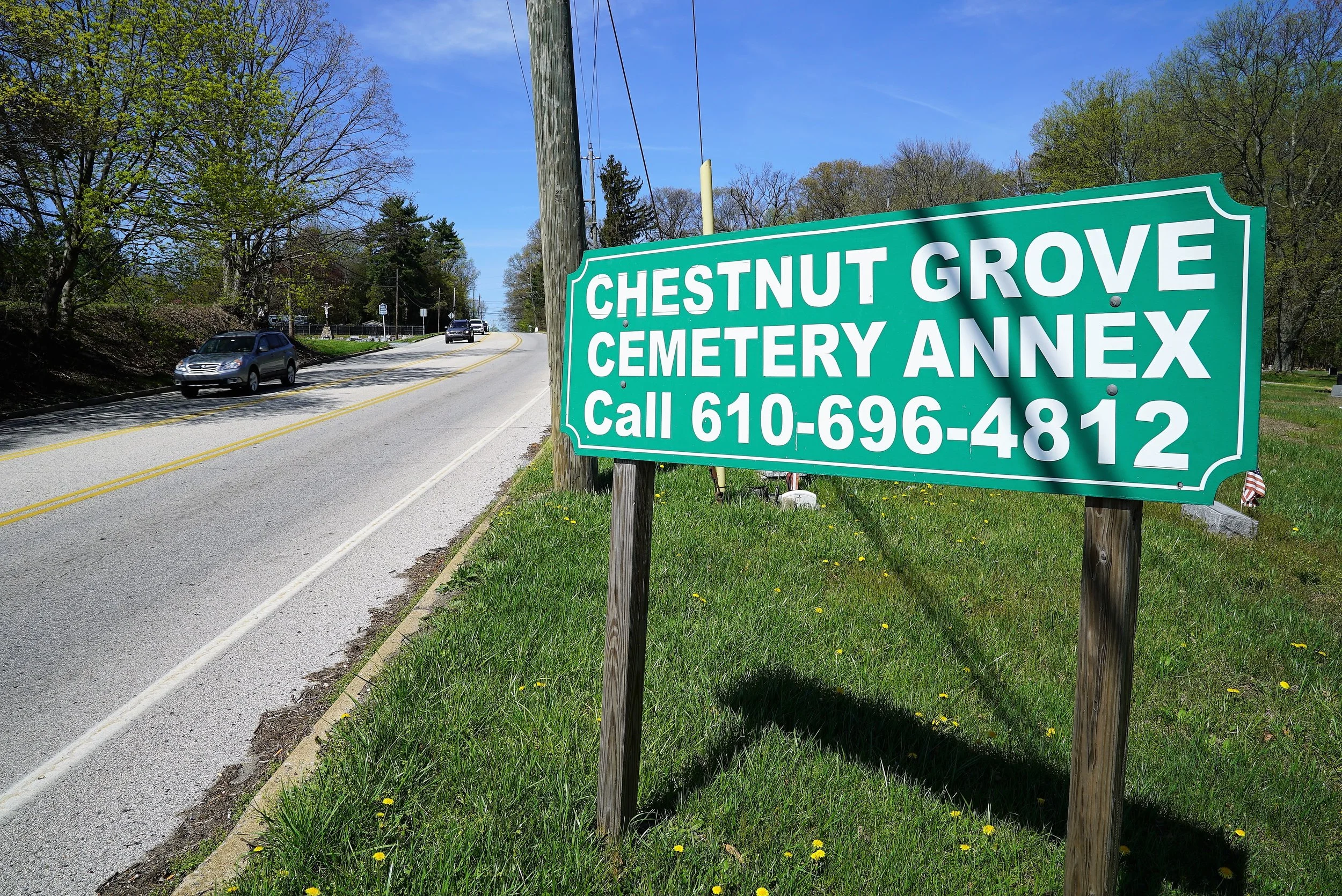 Chestnut Grove Cemetery Annex roadside sign. West Chester, Pennsylvania.