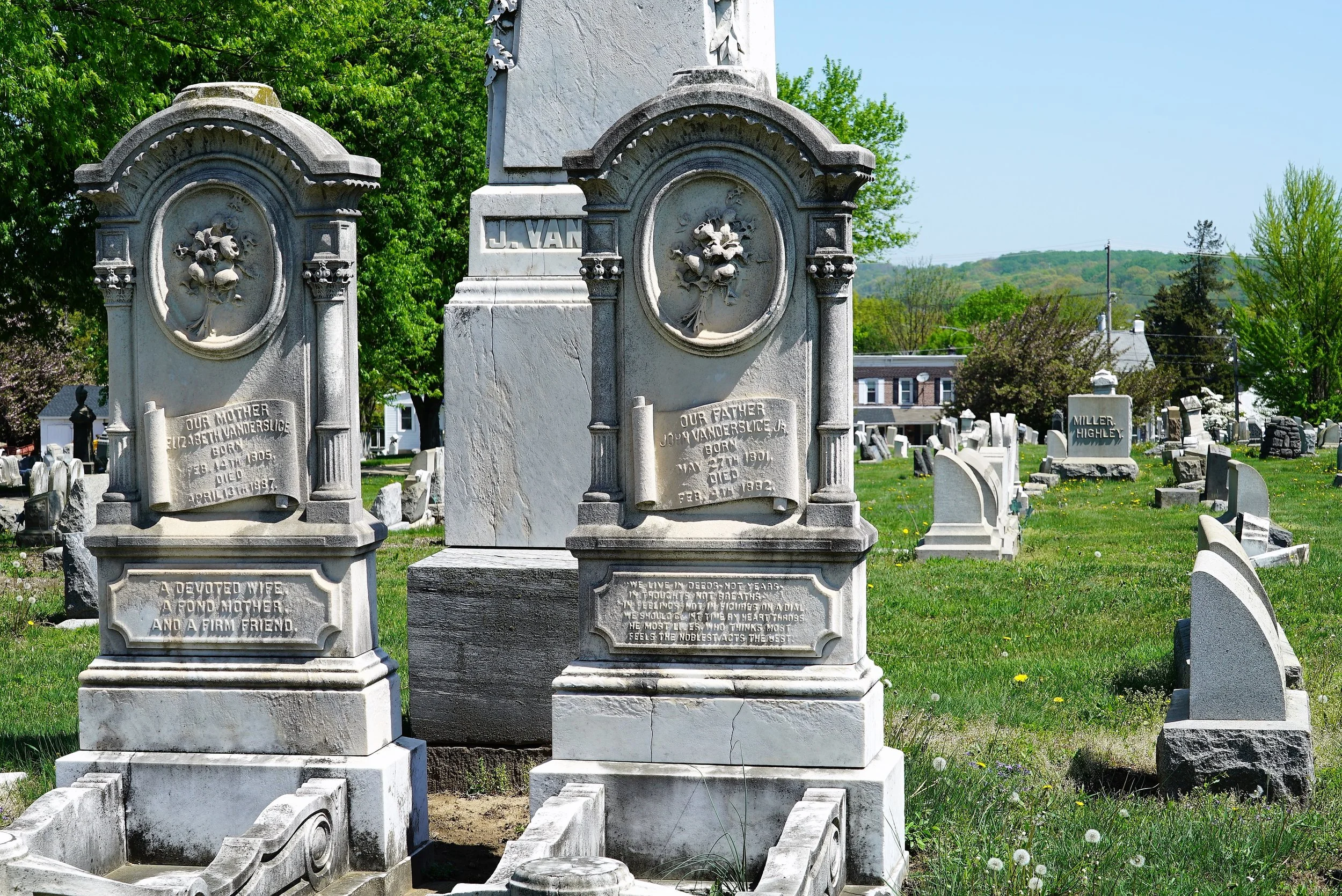 Unusual old tombstones at Morris Cemetery. Phoenixville, Pennsylvania.