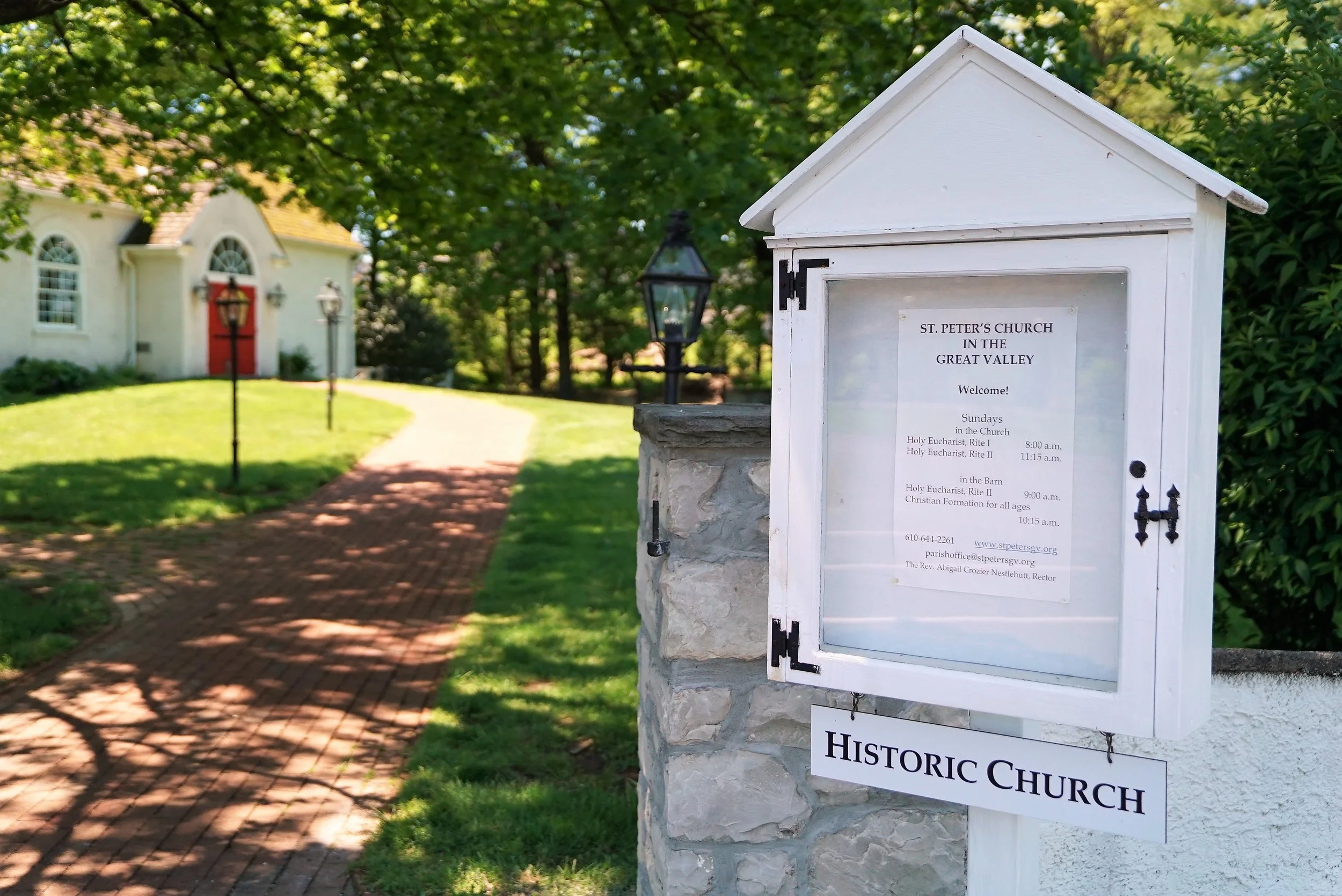 At the entrance to St. Peter's Church In The Great Valley, where there is a very old cemetery. Malvern, Pennsylvania.