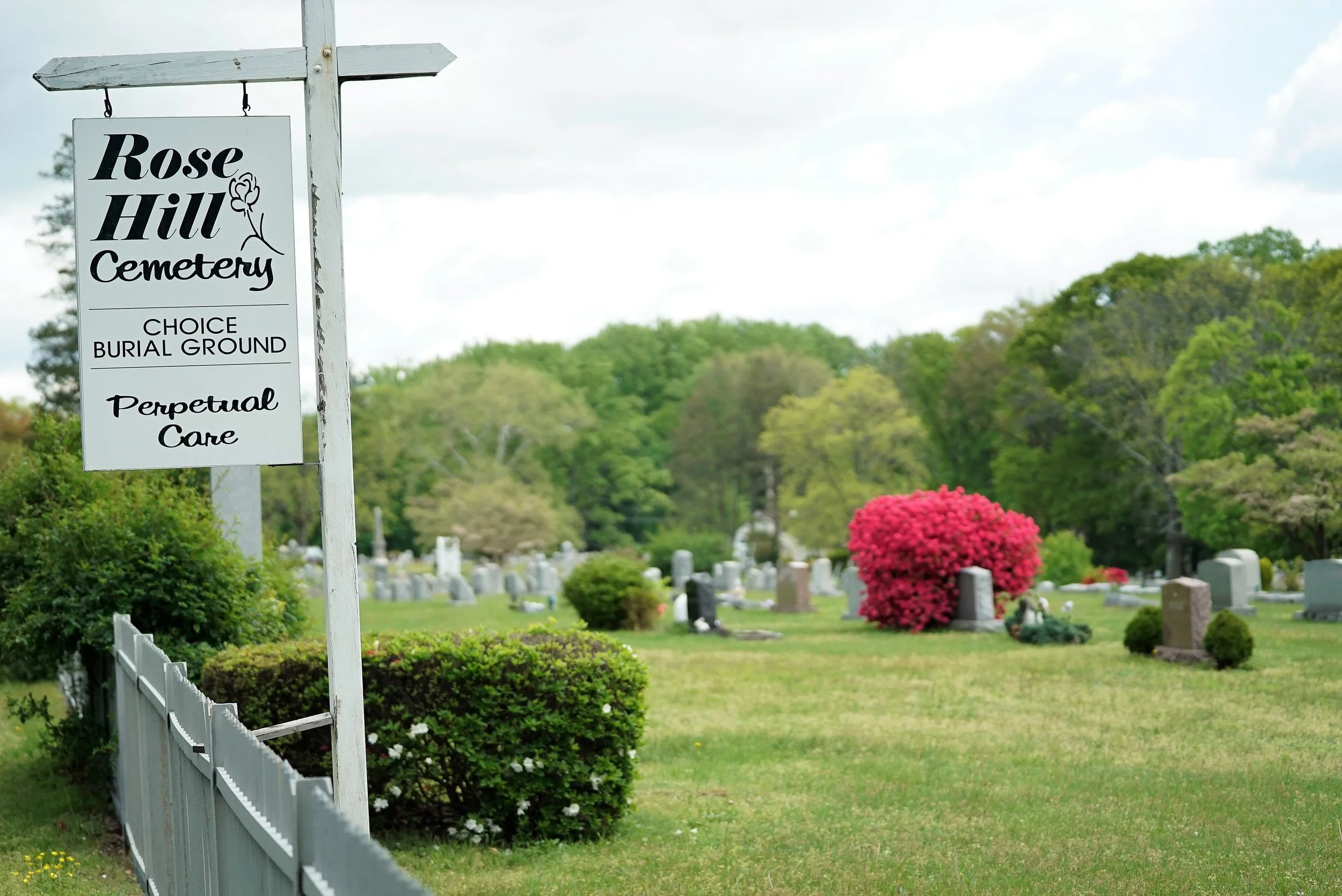 Roadside sign at Rose Hill Cemetery. Ambler, Pennsylvania.