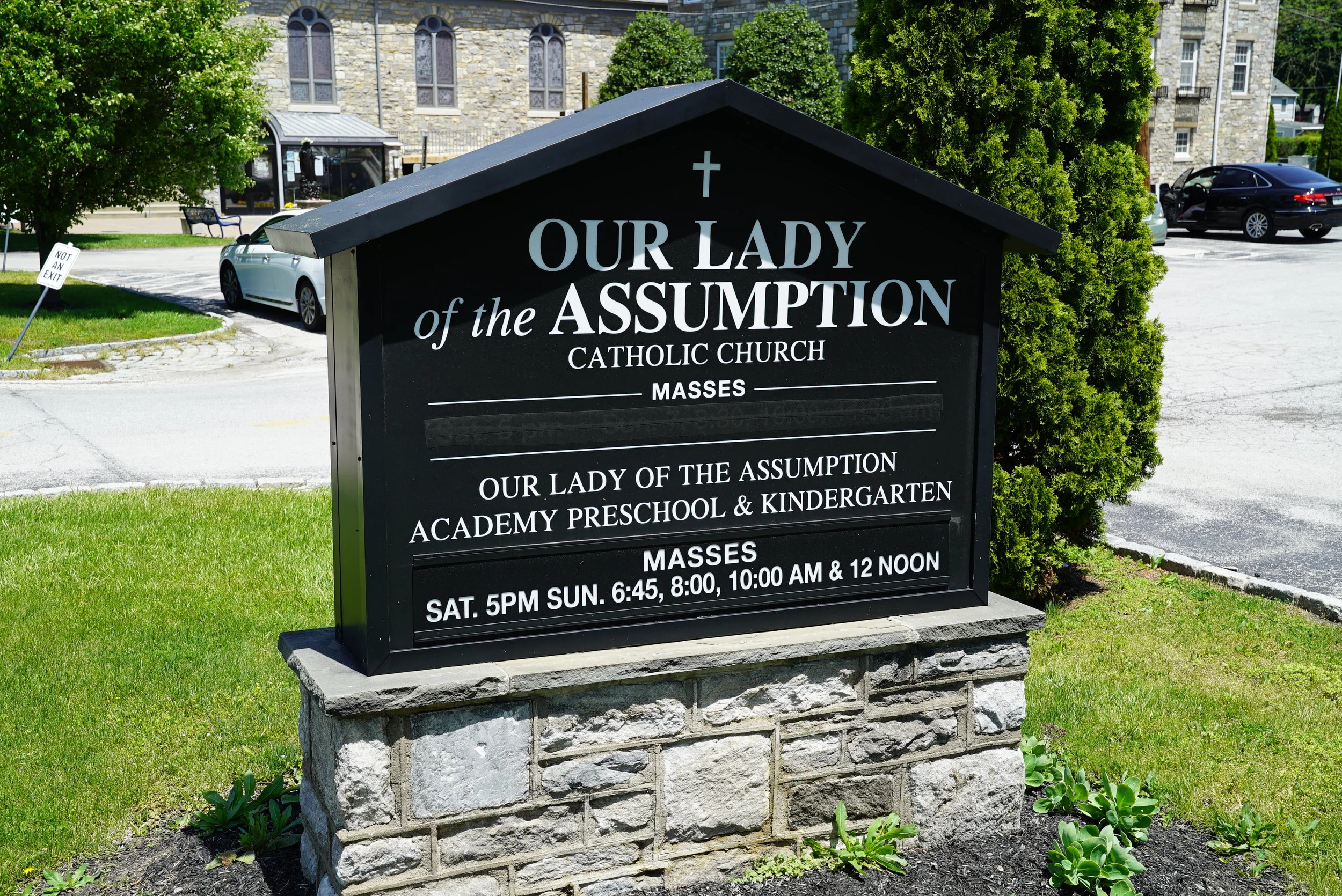 Sign at Our Lady Of The Assumption Catholic Church. Wayne, Pennsylvania.