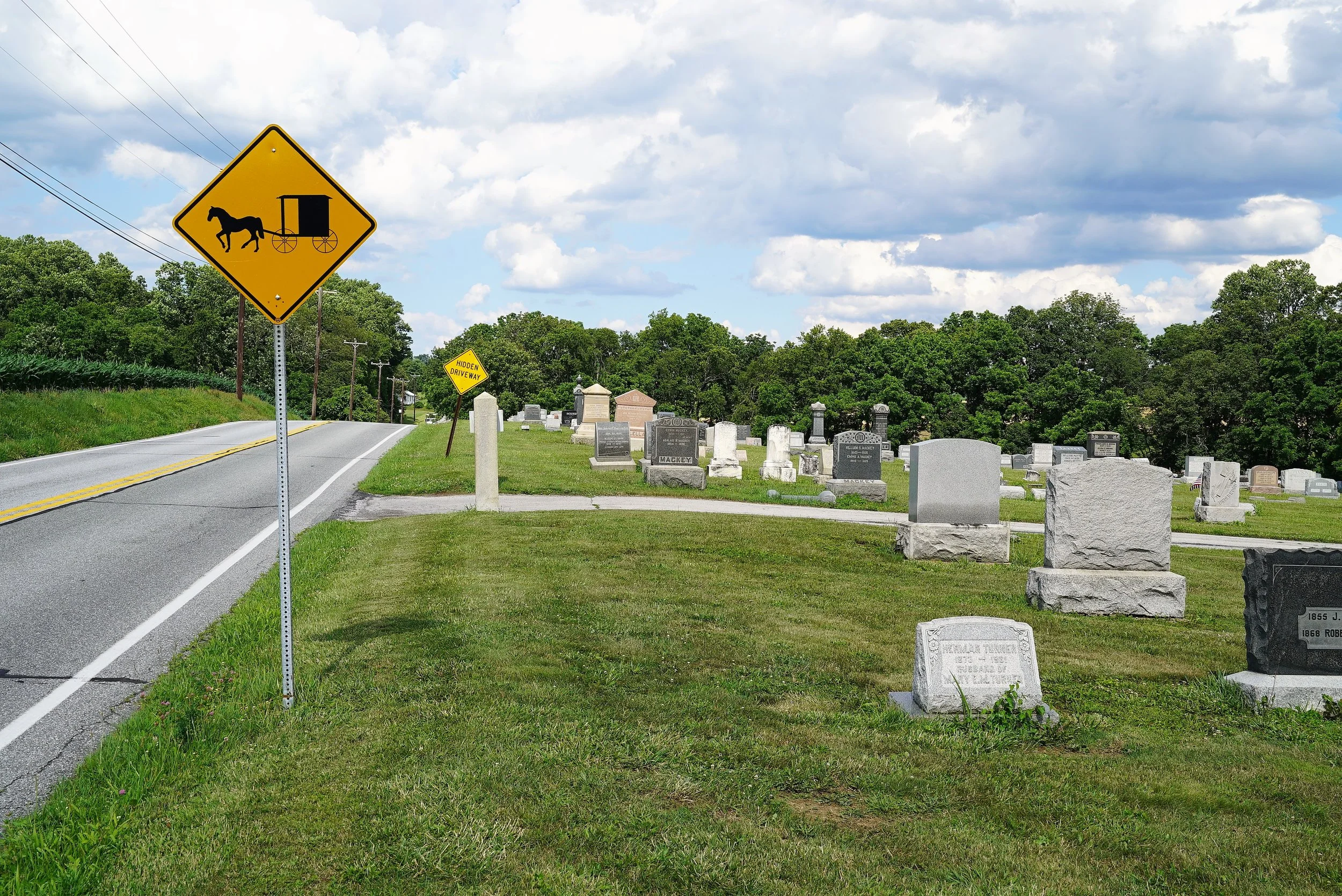 Watch out for the Amish... Manor Presbyterian Church Cemetery. Cochranville, Pennsylvania.