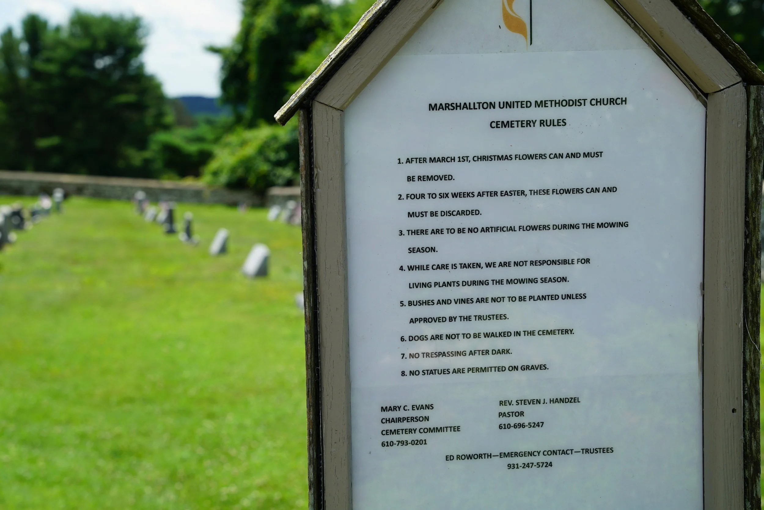 The rules: Marshallton United Methodist Church Cemetery. Marshallton, Pennsylvania.
