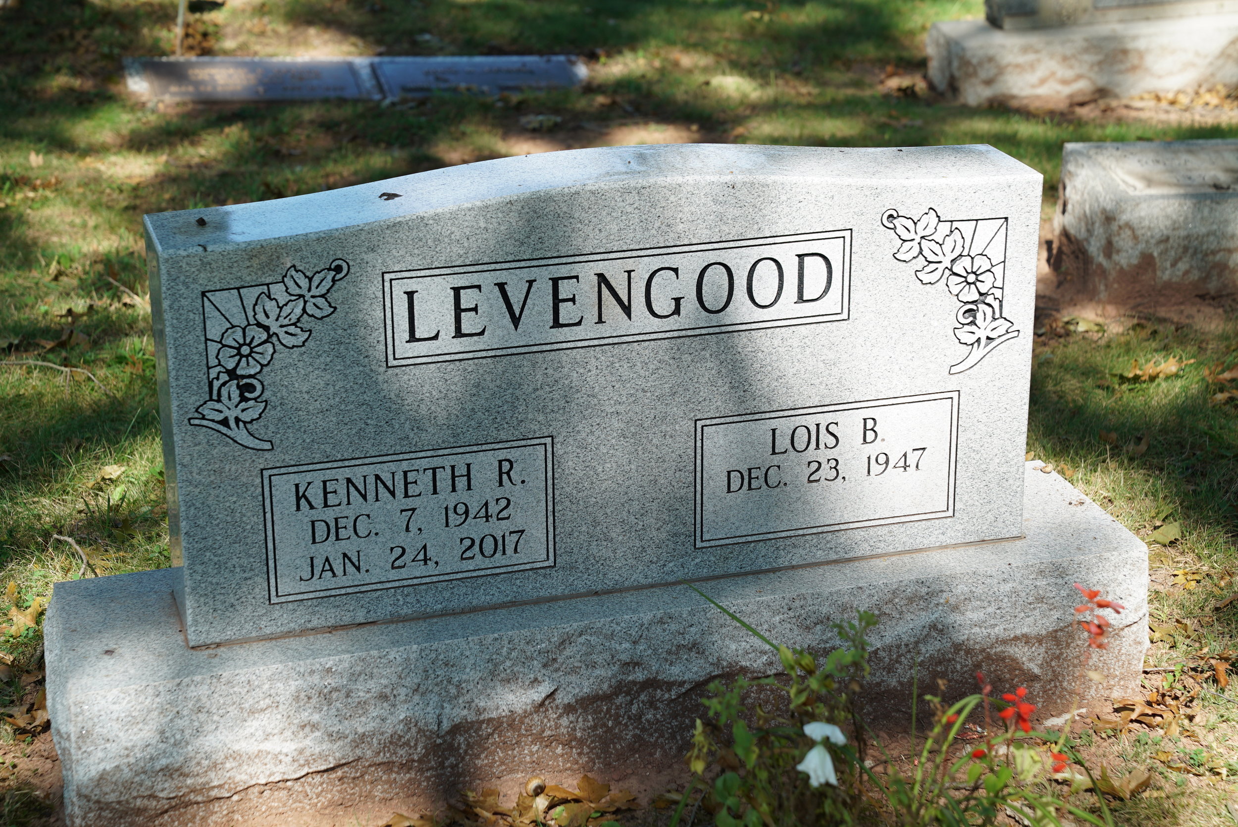  Many cemeteries do not allow lettering and carvings to be painted black, like this stone has. 