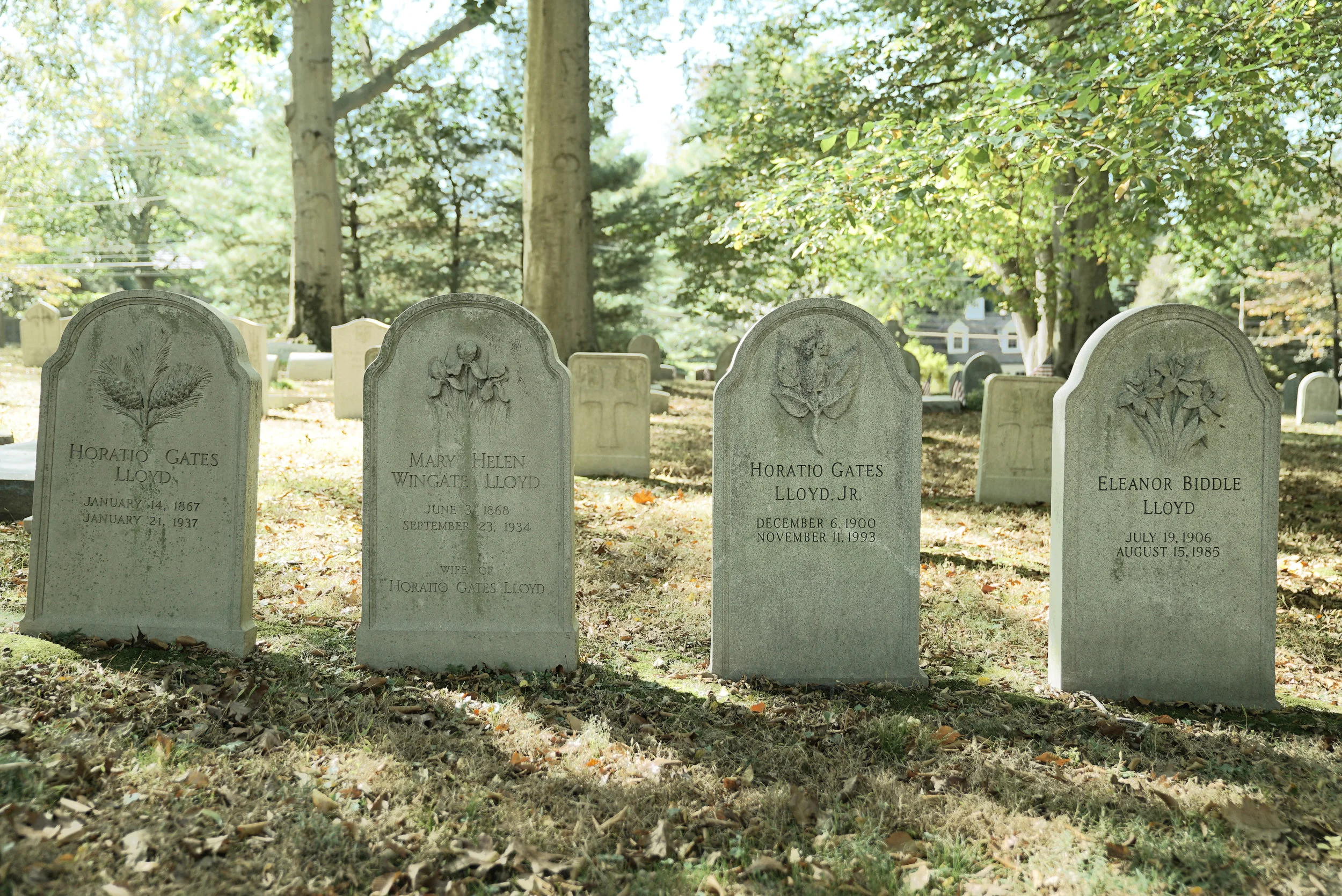 Grave stones at Church of the Redeemer Cemetery. Bryn Mawr, Pennsylvania.