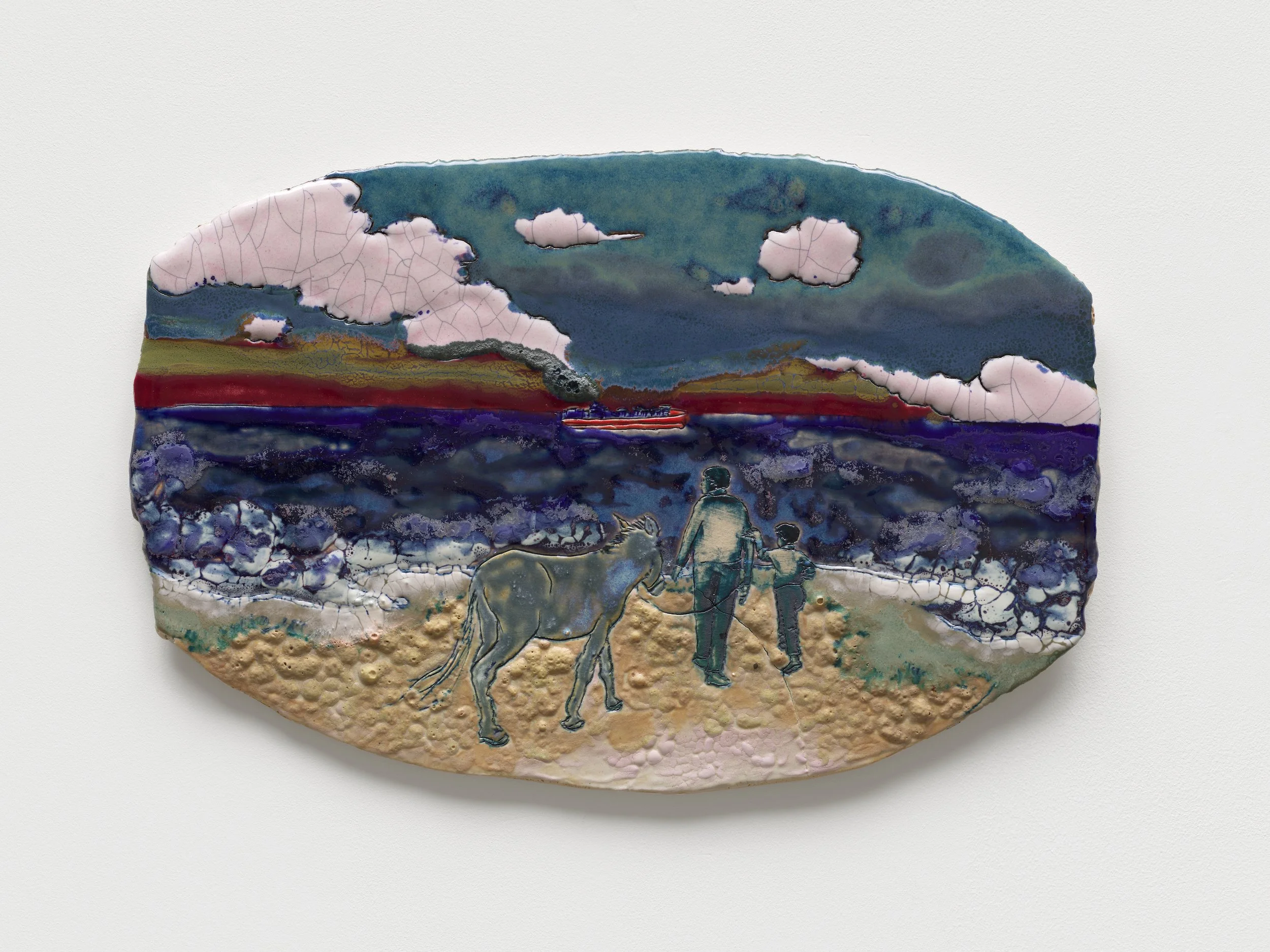 Passing Ships Custom glaze on stoneware 12” x 18.5” 2024