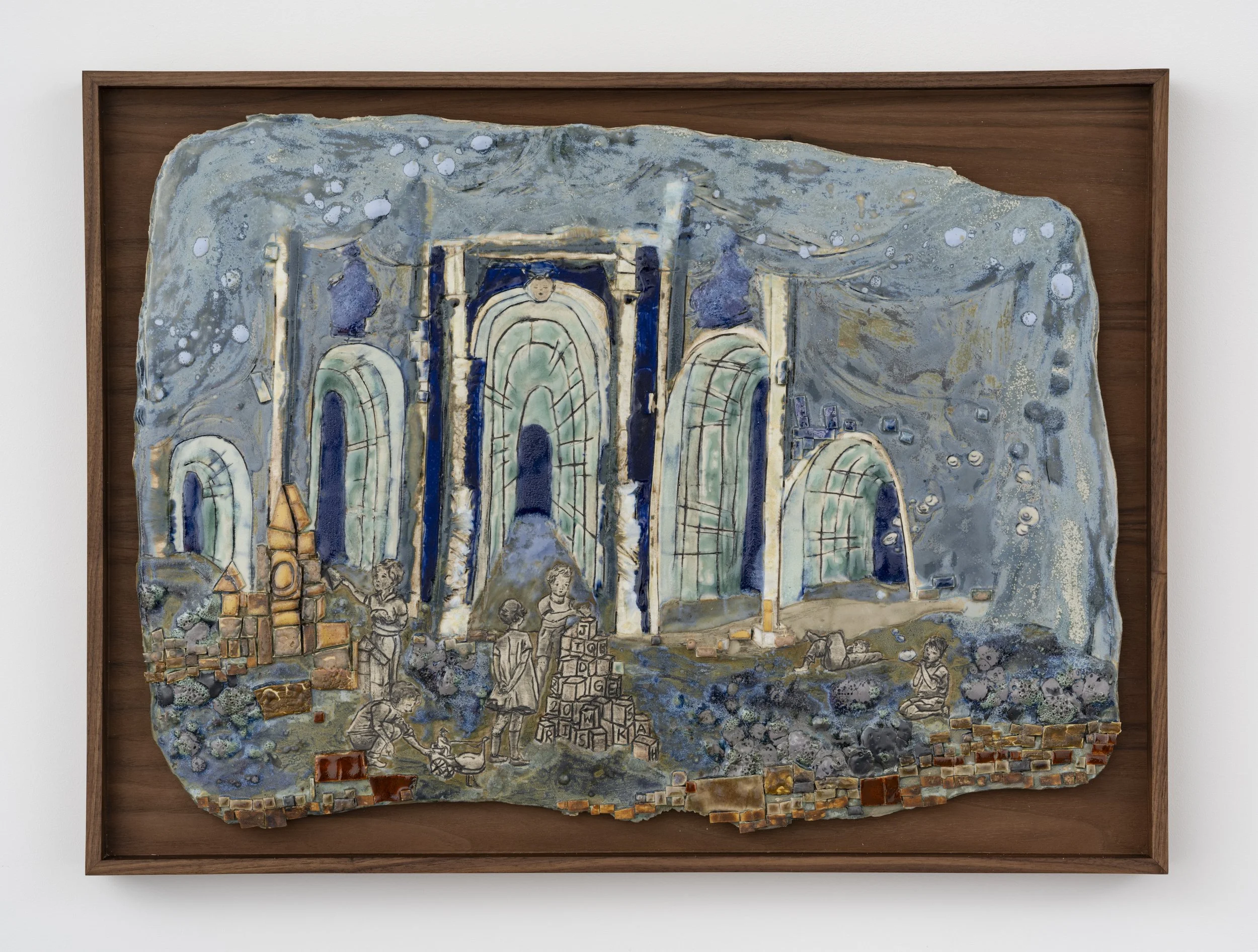   The Wise, The Wicked, The Simple, And The One Who Doesn't Know  Custom glaze on stoneware, framed 19 ¹⁄₄” x 26”  2025 