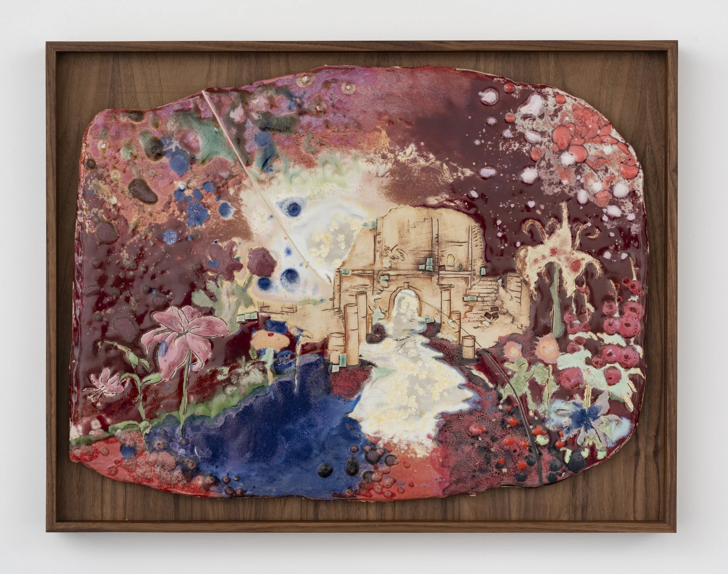   Rome Flower  Custom glaze on stoneware, framed 18 ¹⁄₂” x 24”  2025 