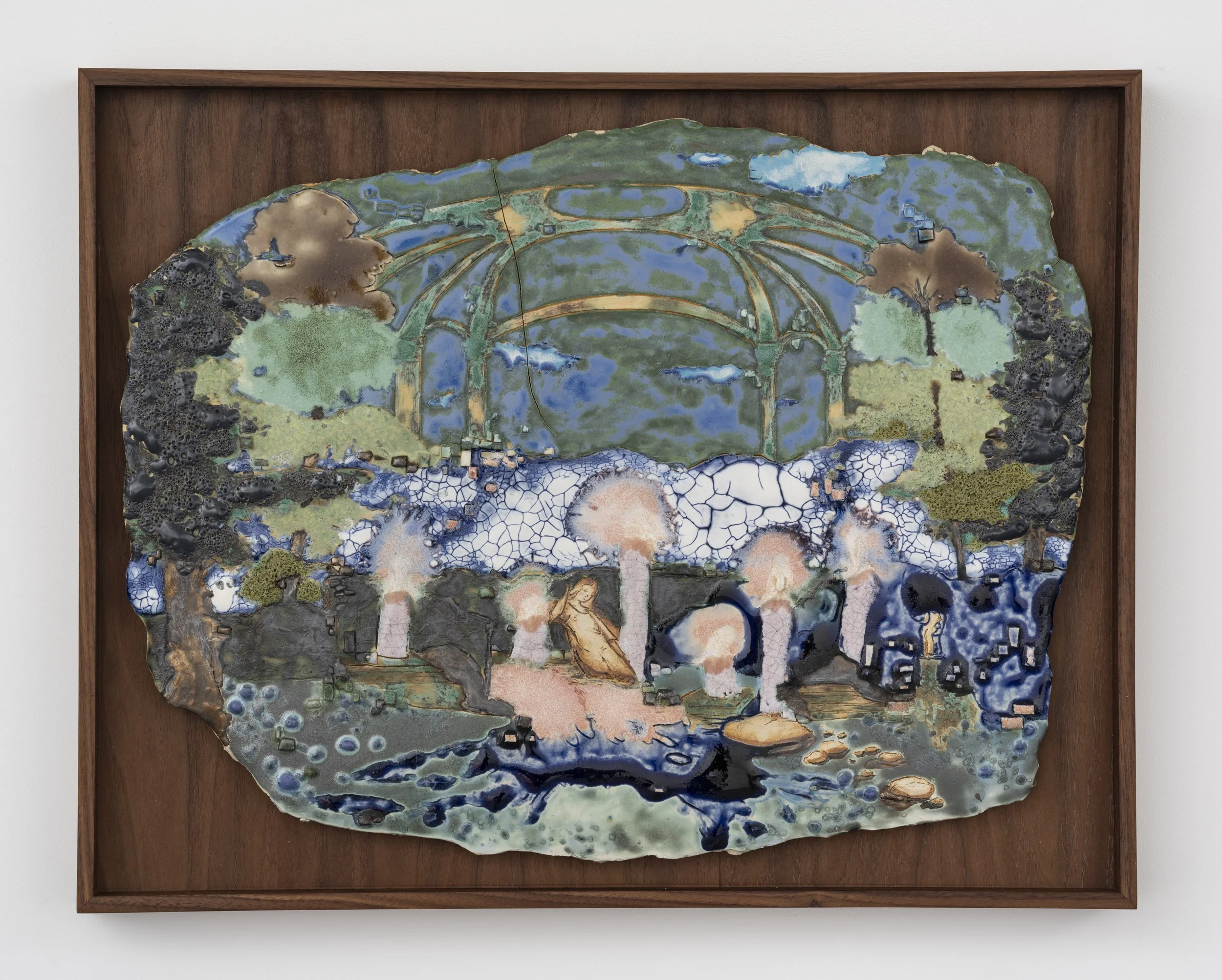   Hum of a Prayer  Custom glaze on stoneware, framed 19” x 24”  2025 