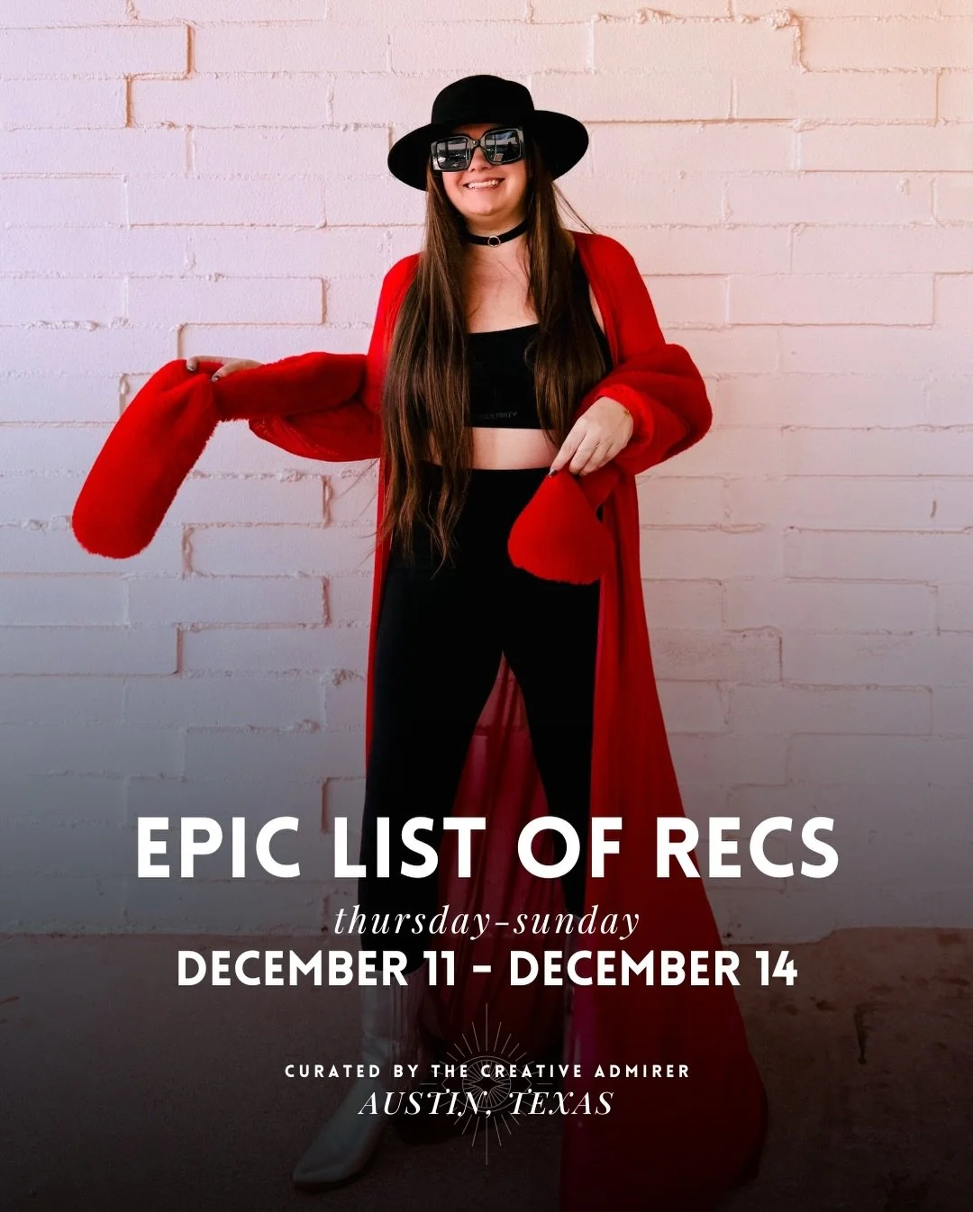 EPIC LIST OF ATX RECS 🙌 Thursday, December 11th - Sunday, December 14th 

~ 80+ graphics included this weekend!! ~ 

Make sure to check out:
🧿 @batheaustin Social Night
👁️ Secret Santa @secretdisco.society
🧿 Coco Turns 6: Pajama Party @coconutclu