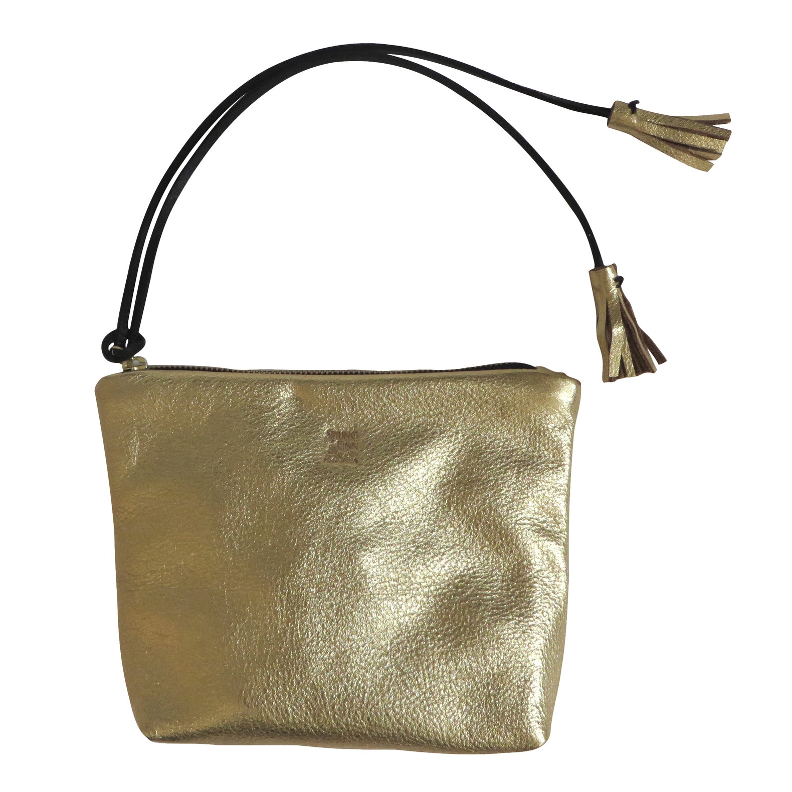 limited edition gold leather pouch with tassles spring finn and co made in america