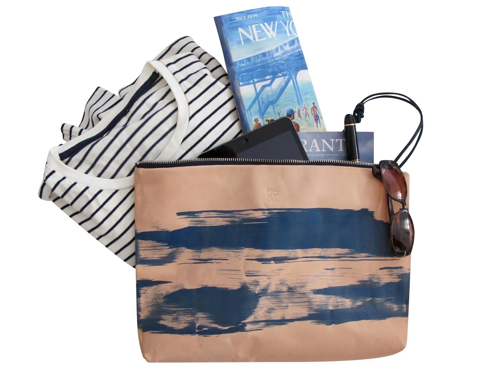 Timbuktu Indigo Wave hand painted vegetable tanned leather clutch spring finn and co Abderrahamane Sissako