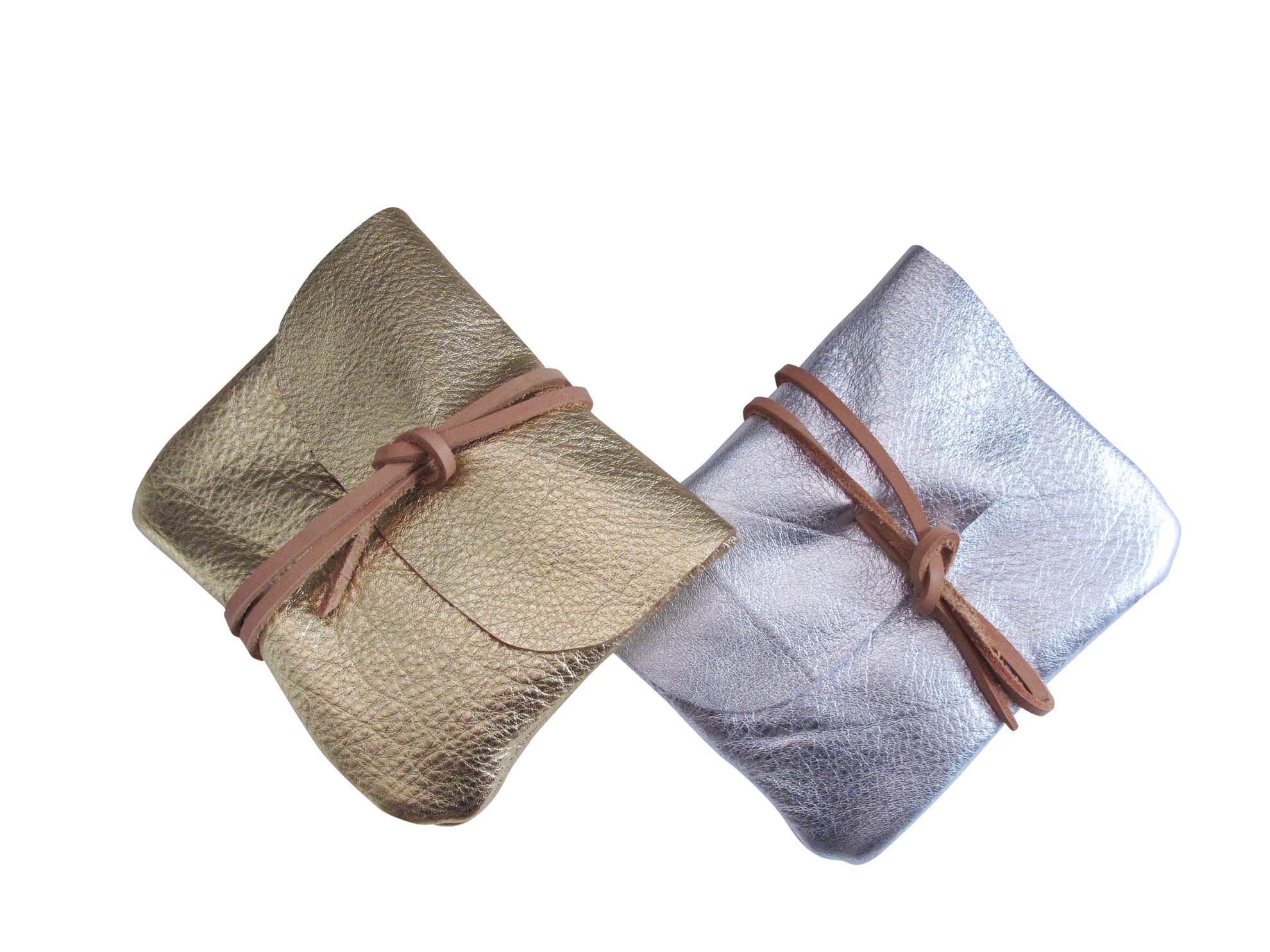 brioche silver and gold leather pouch with natural vegetable tanned wrap spring finn and co talin spring made in midwest