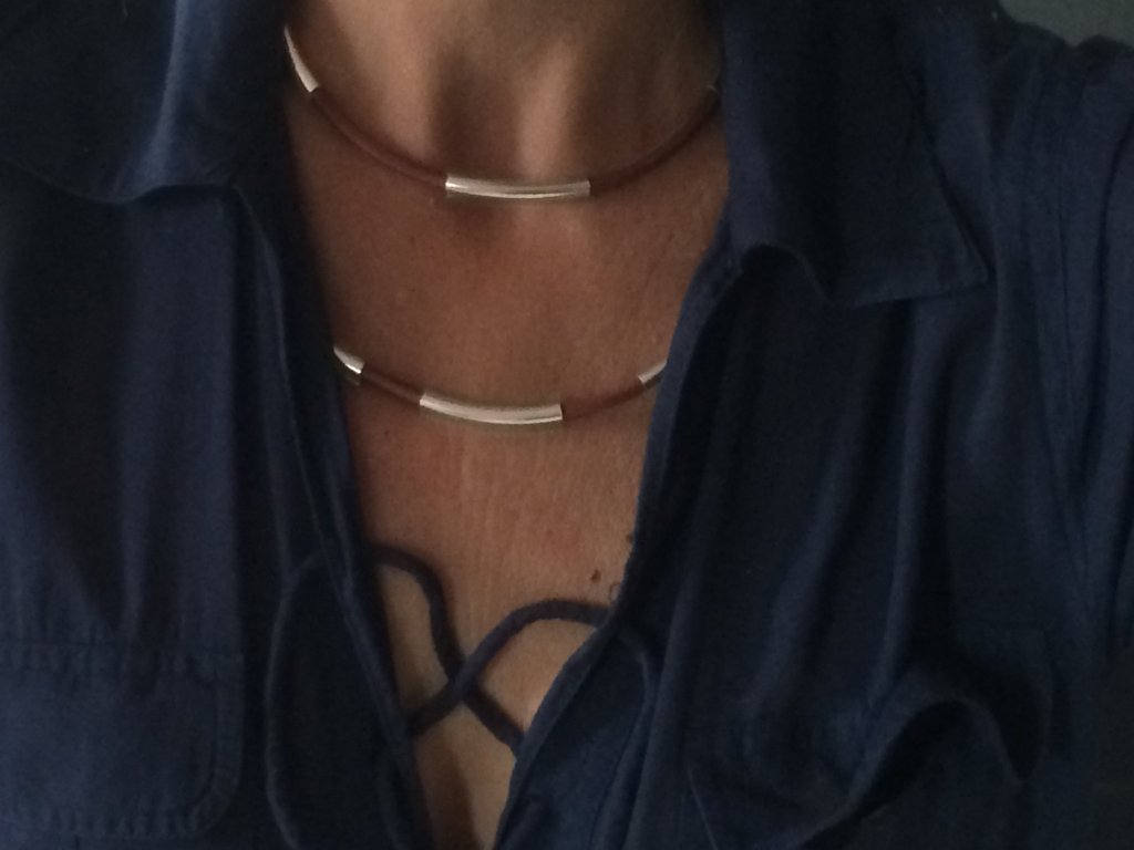 tuareg leather cord necklace with Sterling Silver tubes spring finn and co jewelry talin spring made in america