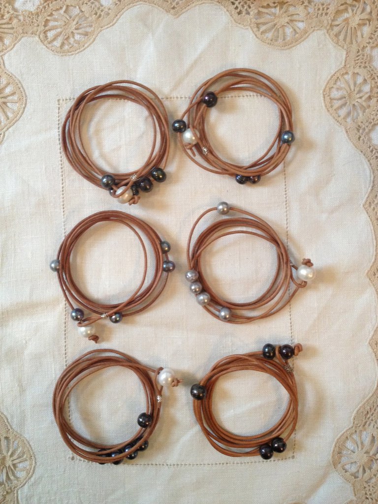 long vegetable tanned natural leather wrap with fresh water pearls and sterling silver spring finn and co jewelry talin spring