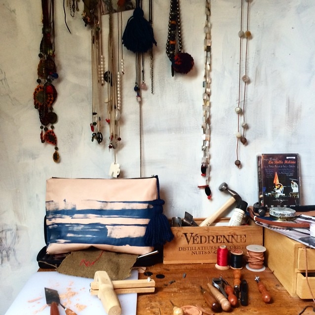 Timbuktu Indigo Wave hand painted vegetable tanned leather clutch spring finn and co Abderrahamane Sissako