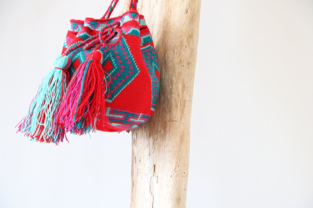 talin's bazaar turquoise pink red mochila colombian sold in usa hand woven loomed natural mochila spring finn and co wayuu mochilas
