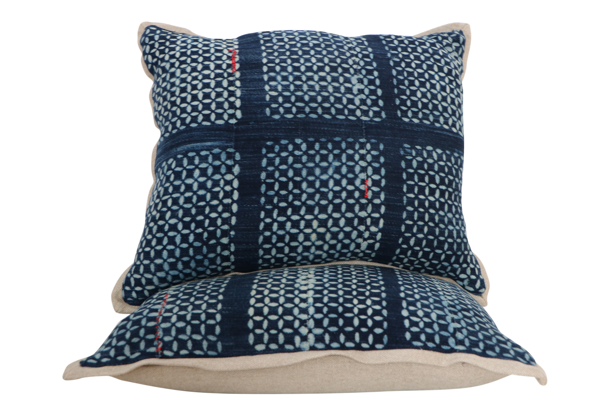 pair of vintage indigo mad cloth fabric pillows