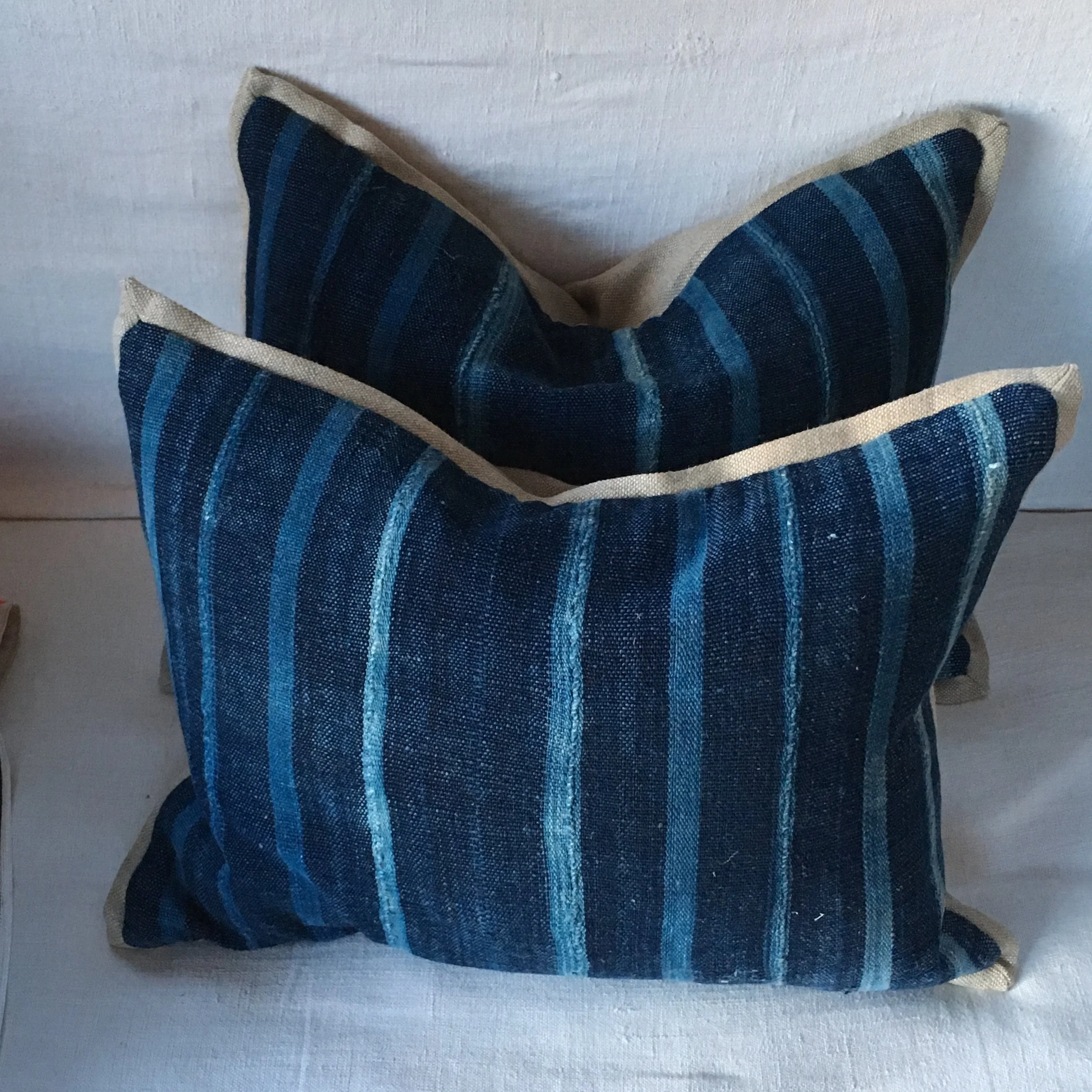 pair of vintage indigo mudcloth pillows