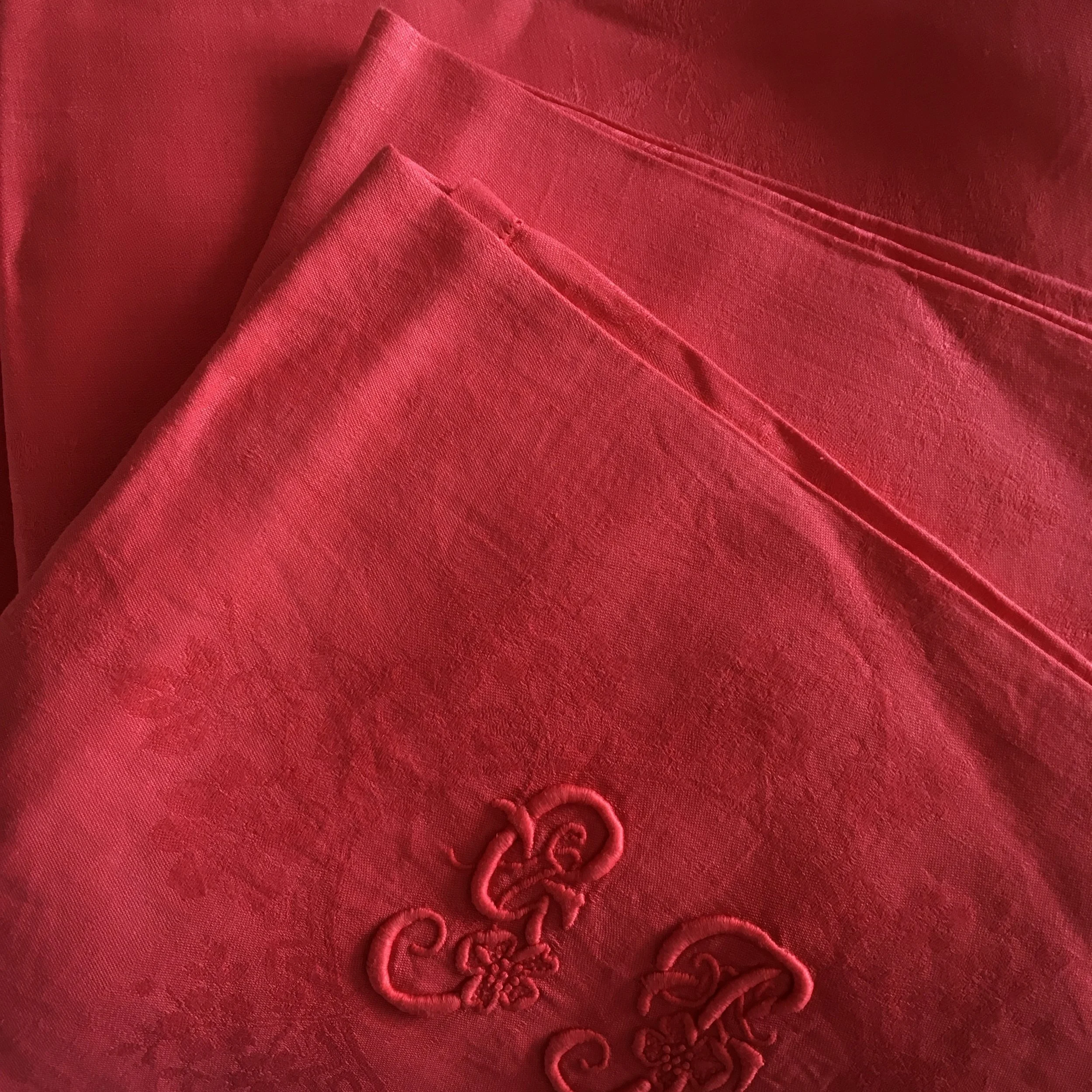 red vintage french napkin spring finn and co, homelinens minneapolis