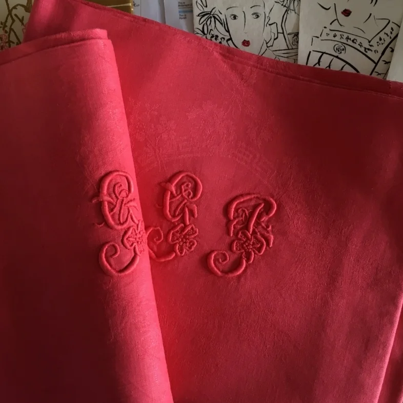 Vintage Red Monogram Napkins (set of 5)