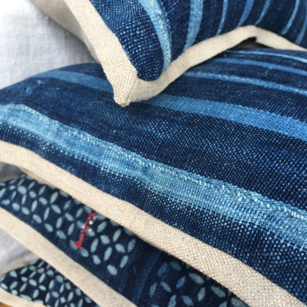 mad cloth pillow indigo spring finn and co design, belgian linen, vintage indigo madcloth pillows mali, linen pillows, vintage pillow, mad cloth pillow