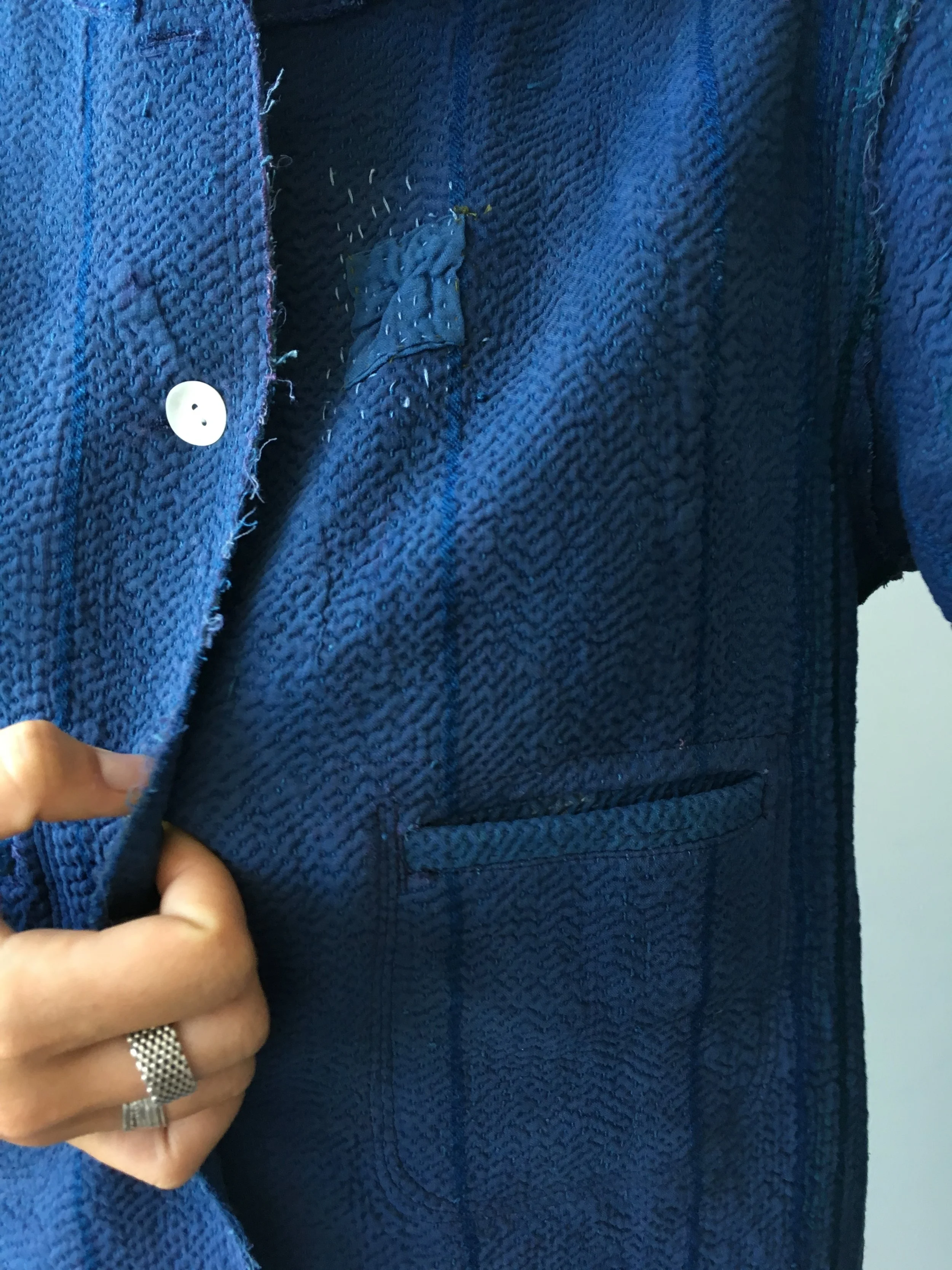 indigo kantha jacket coat jaipur made hand dyed indigo jacket springfinnandco